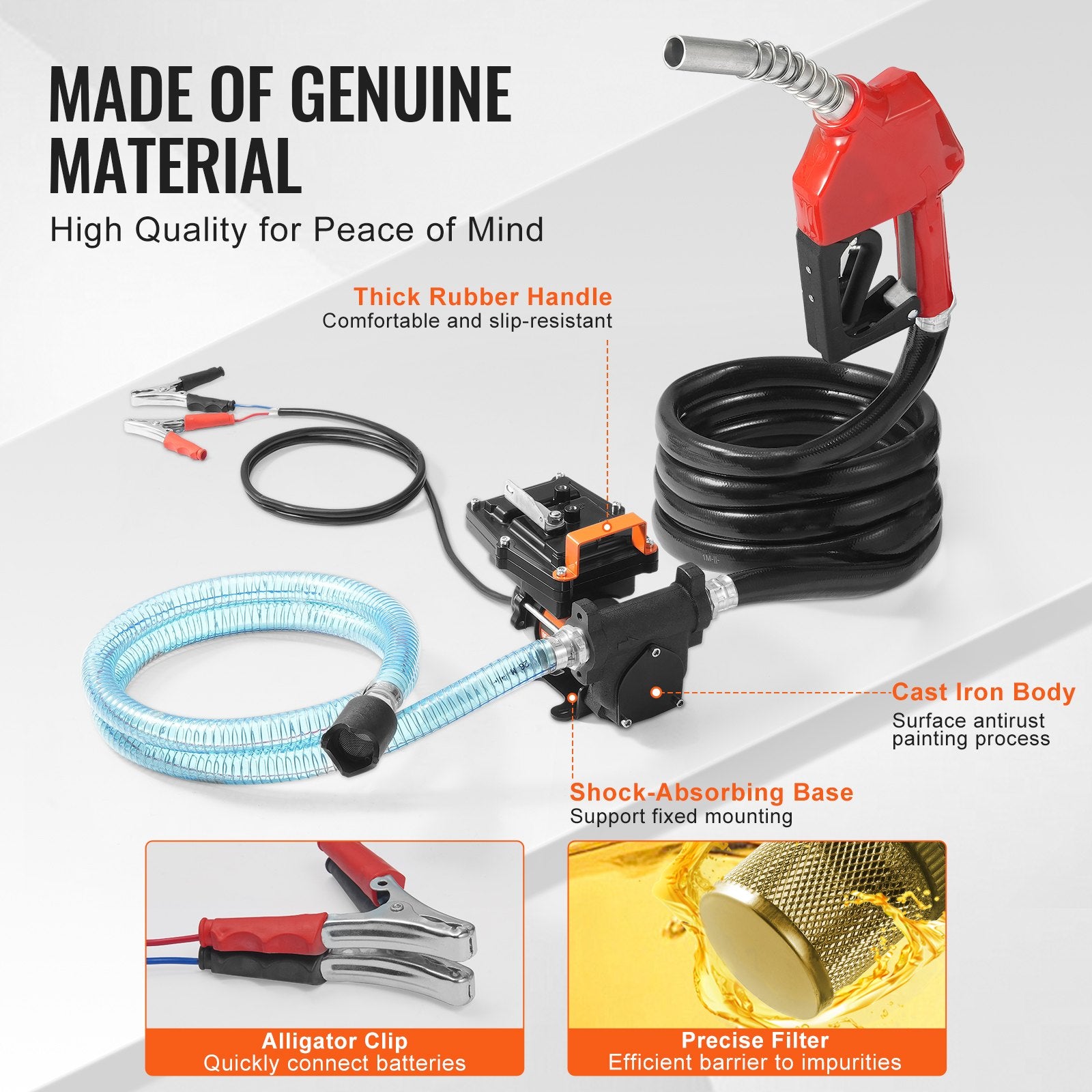 Fuel Transfer Pump 12V 15 GPM 1/4 HP Diesel Pump with Auto Fuel Nozzle