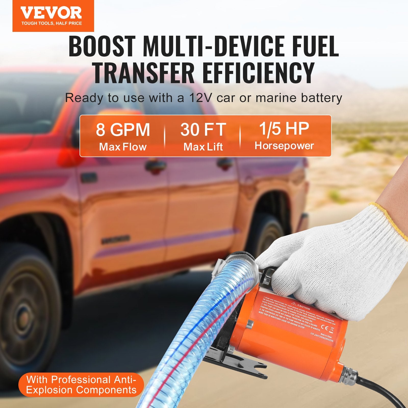 Fuel Transfer Pump 12V 8 GPM 1/6 HP Diesel Pump with Auto Fuel Nozzle