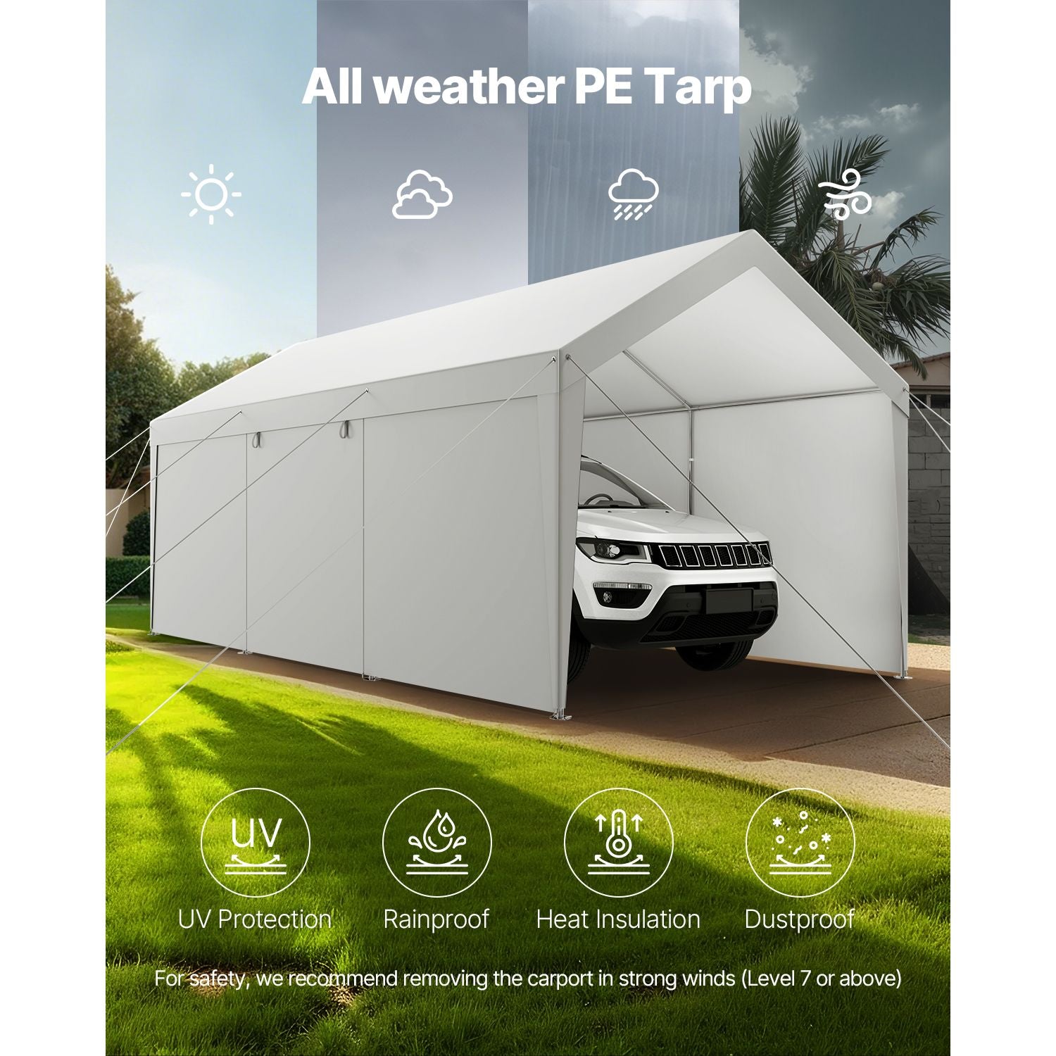 Carport Car Canopy 10x20FT Heavy Duty Car Shelter with Sidewalls White