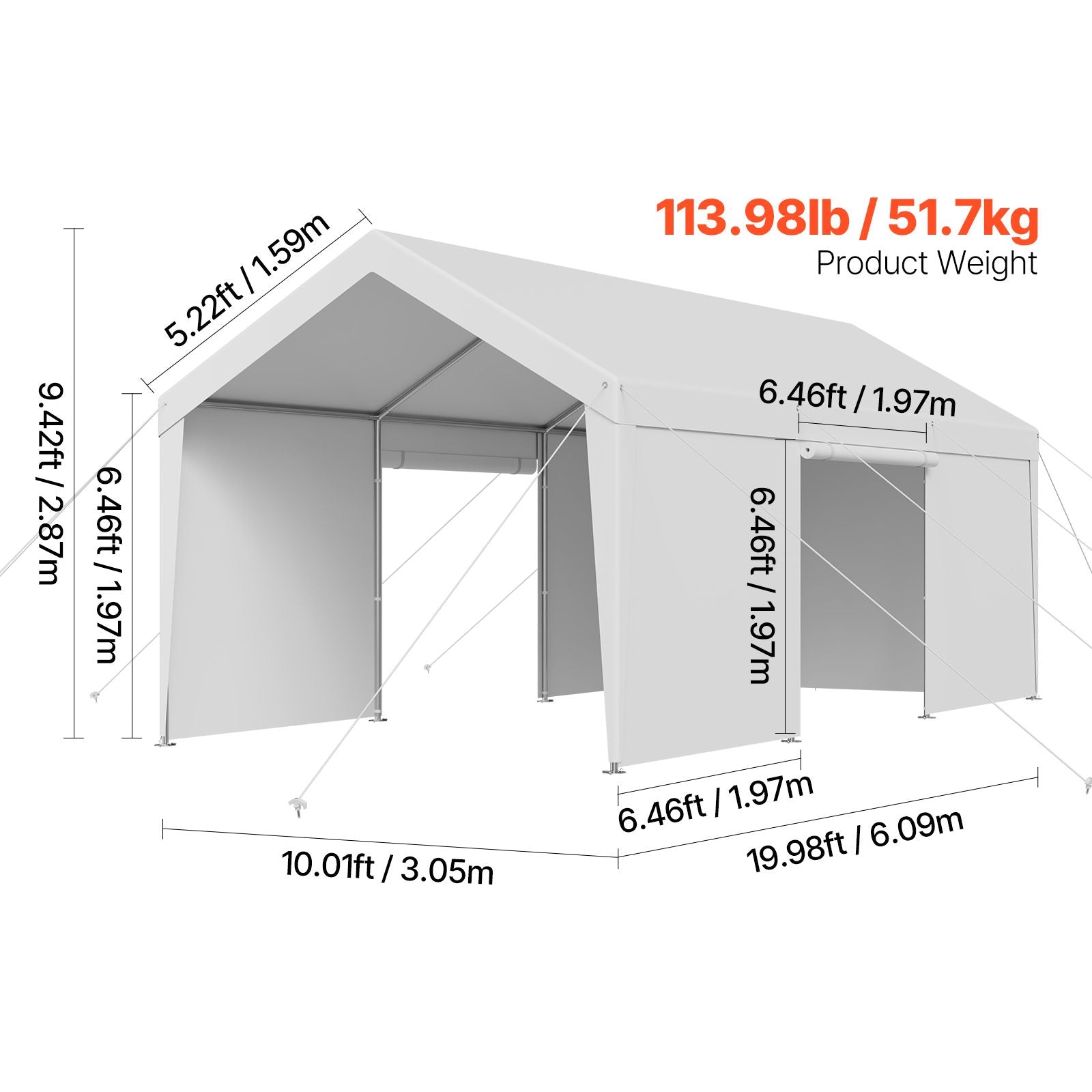 Carport Car Canopy 10x20FT Heavy Duty Car Shelter with Sidewalls White