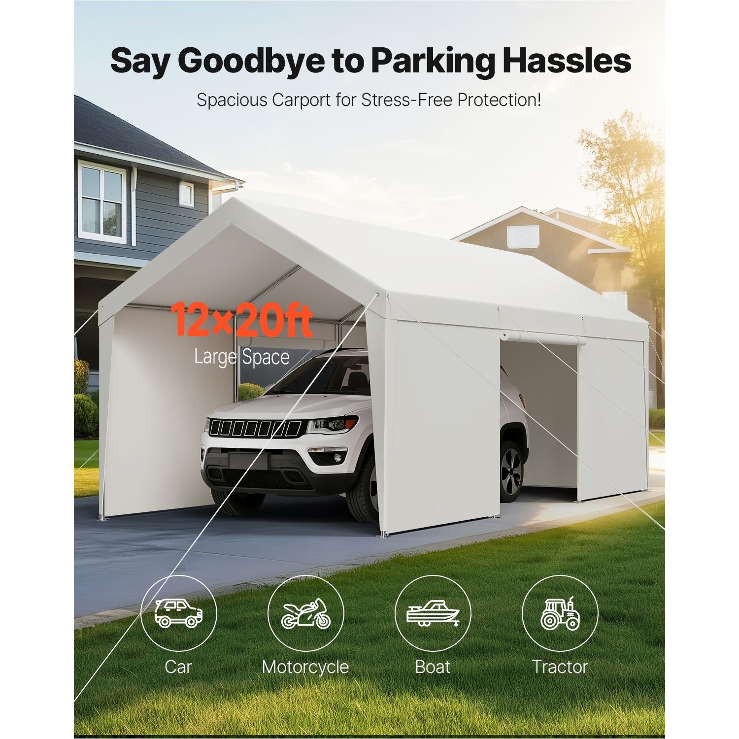 Carport Car Canopy 12x20FT Heavy Duty Car Shelter with Sidewalls Grey