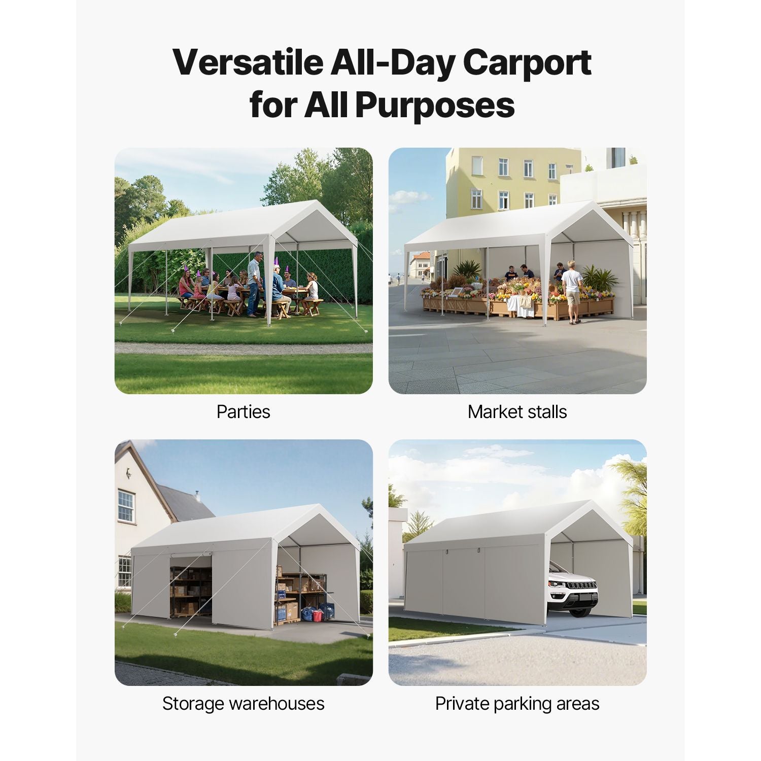 Carport Car Canopy 12x20FT Heavy Duty Car Shelter with Sidewalls Grey