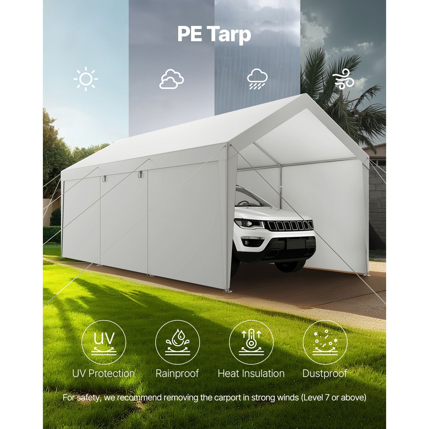 Carport Car Canopy 12x20FT Heavy Duty Car Shelter with Sidewalls Grey