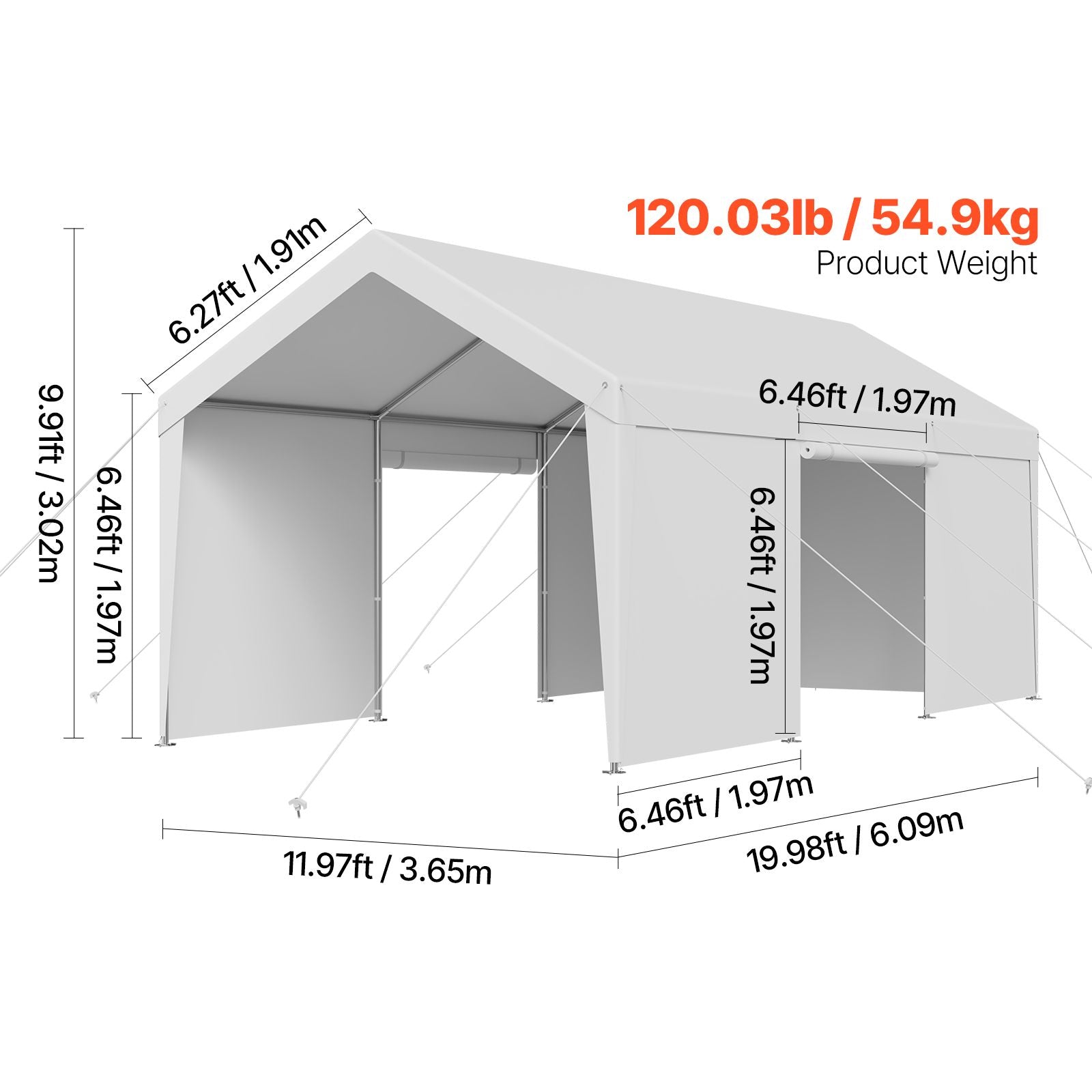 Carport Car Canopy 12x20FT Heavy Duty Car Shelter with Sidewalls Grey