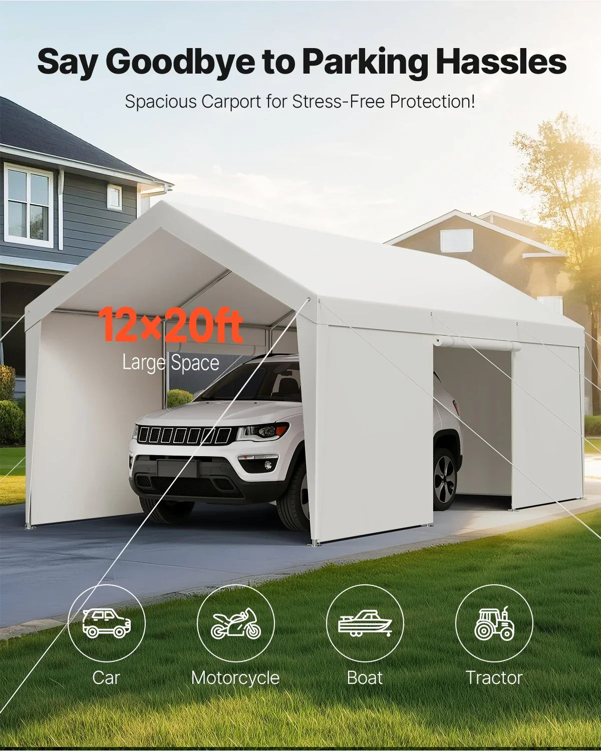 Carport Car Canopy 12x20FT Heavy Duty Car Shelter with Sidewalls Grey