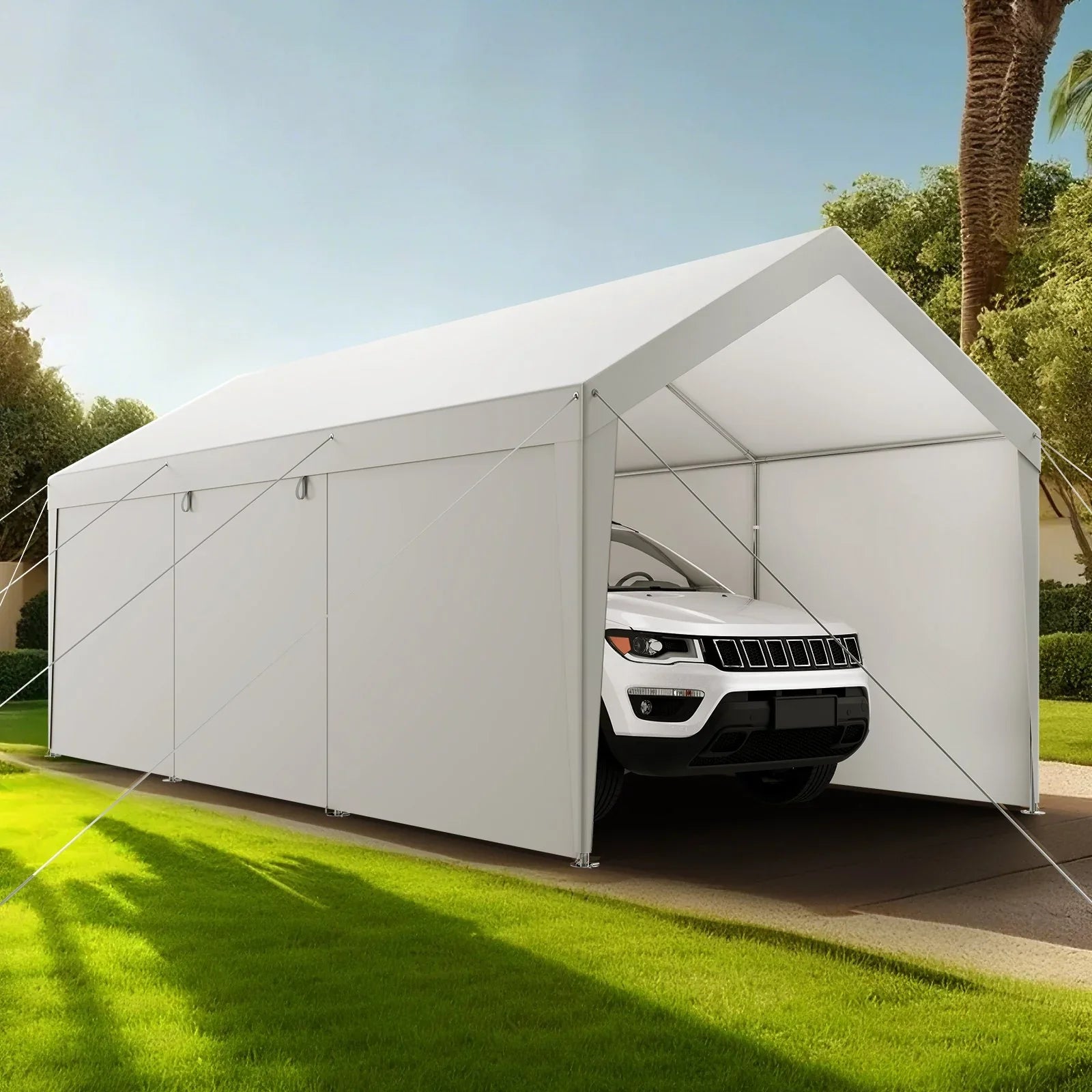 Carport Car Canopy 12x20FT Heavy Duty Car Shelter with Sidewalls Grey