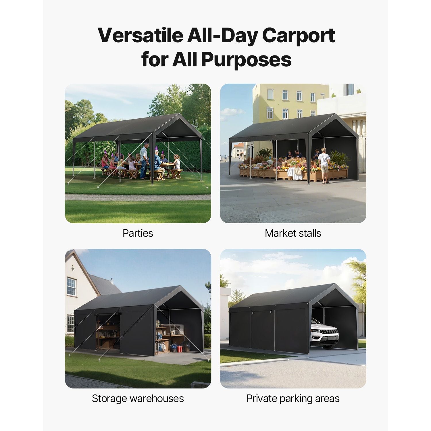 Carport Car Canopy 12x20FT Heavy Duty Car Shelter with Sidewalls White