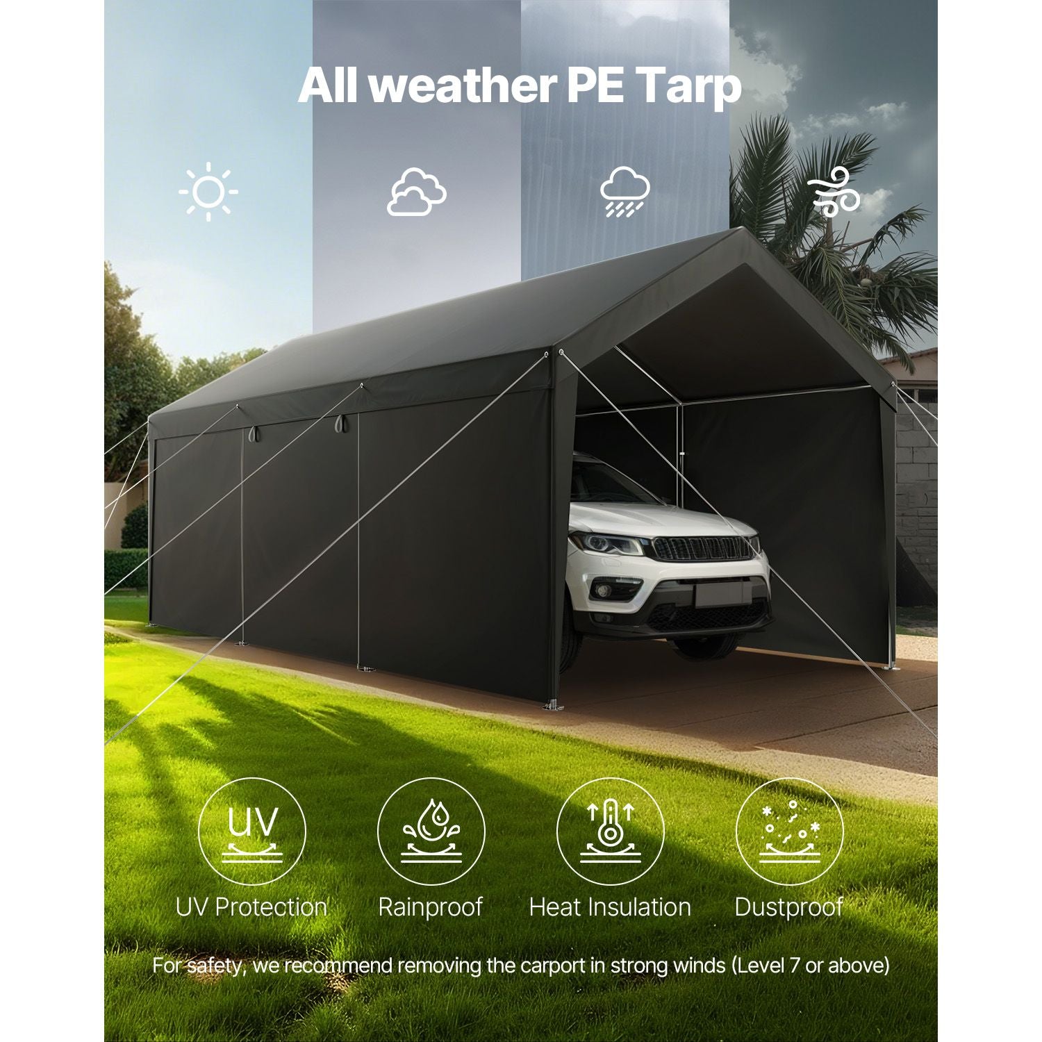 Carport Car Canopy 12x20FT Heavy Duty Car Shelter with Sidewalls White