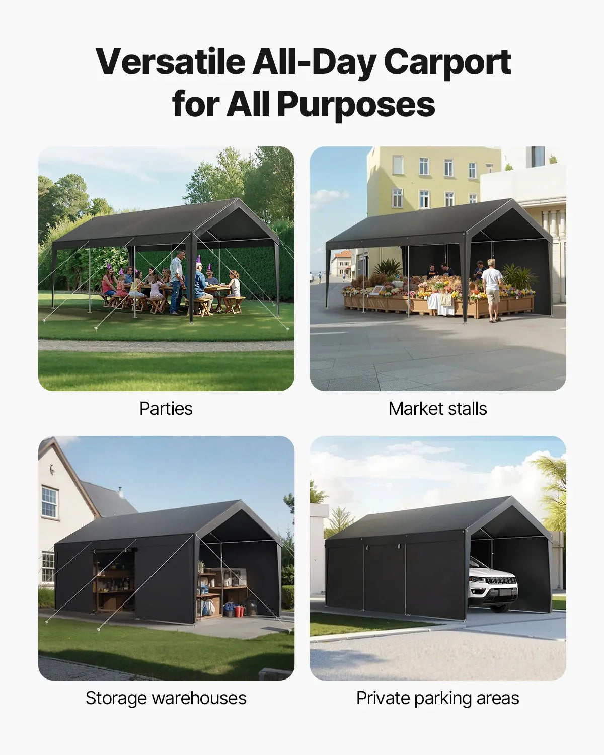 Carport Car Canopy 12x20FT Heavy Duty Car Shelter with Sidewalls White