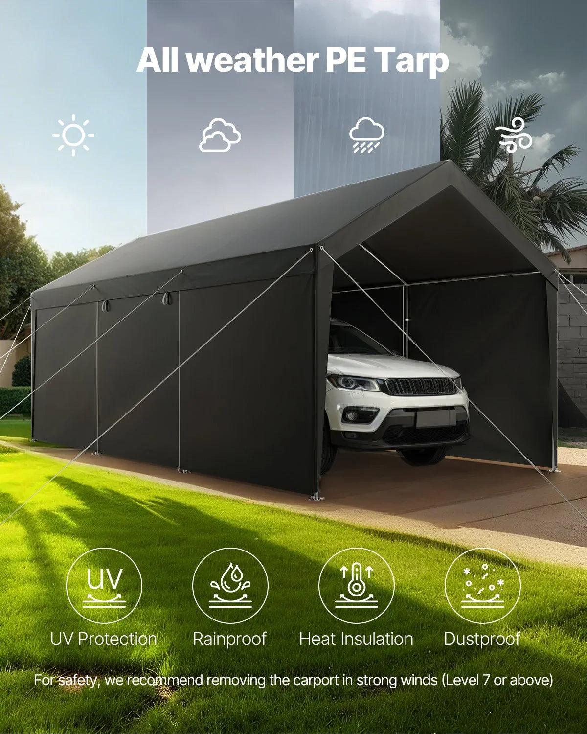 Carport Car Canopy 12x20FT Heavy Duty Car Shelter with Sidewalls White