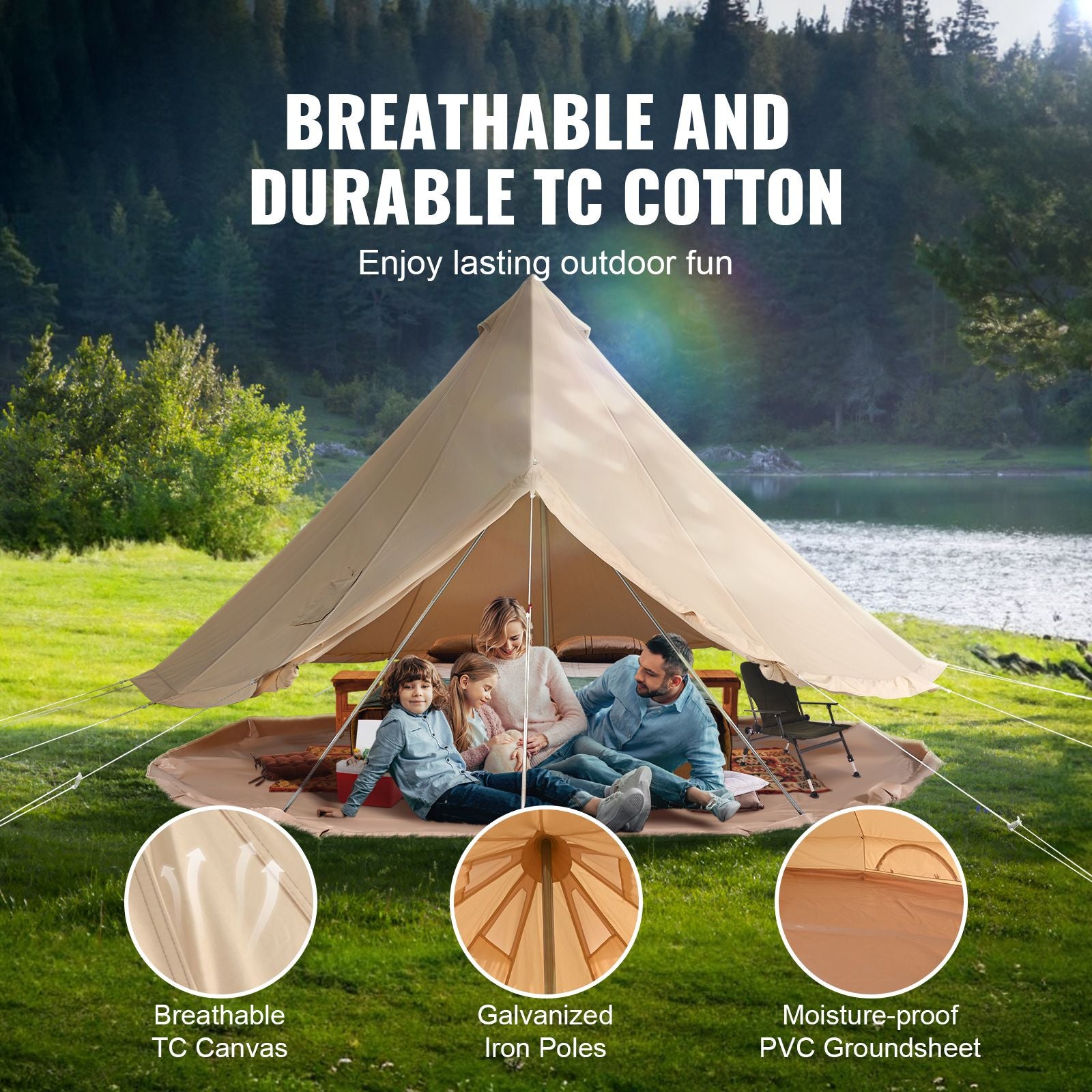 Canvas Bell Tent 3m/9.8ft 4-Season Canvas Tent for Camping with Stove Jack