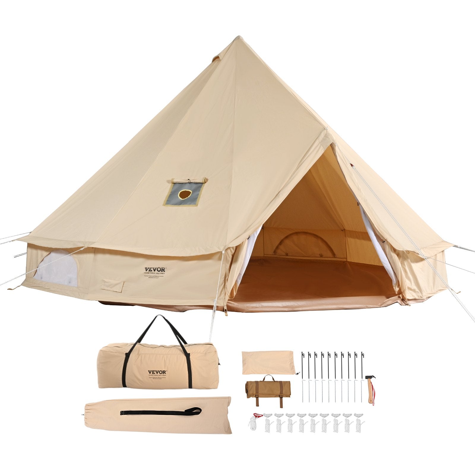 Canvas Bell Tent 3m/9.8ft 4-Season Canvas Tent for Camping with Stove Jack