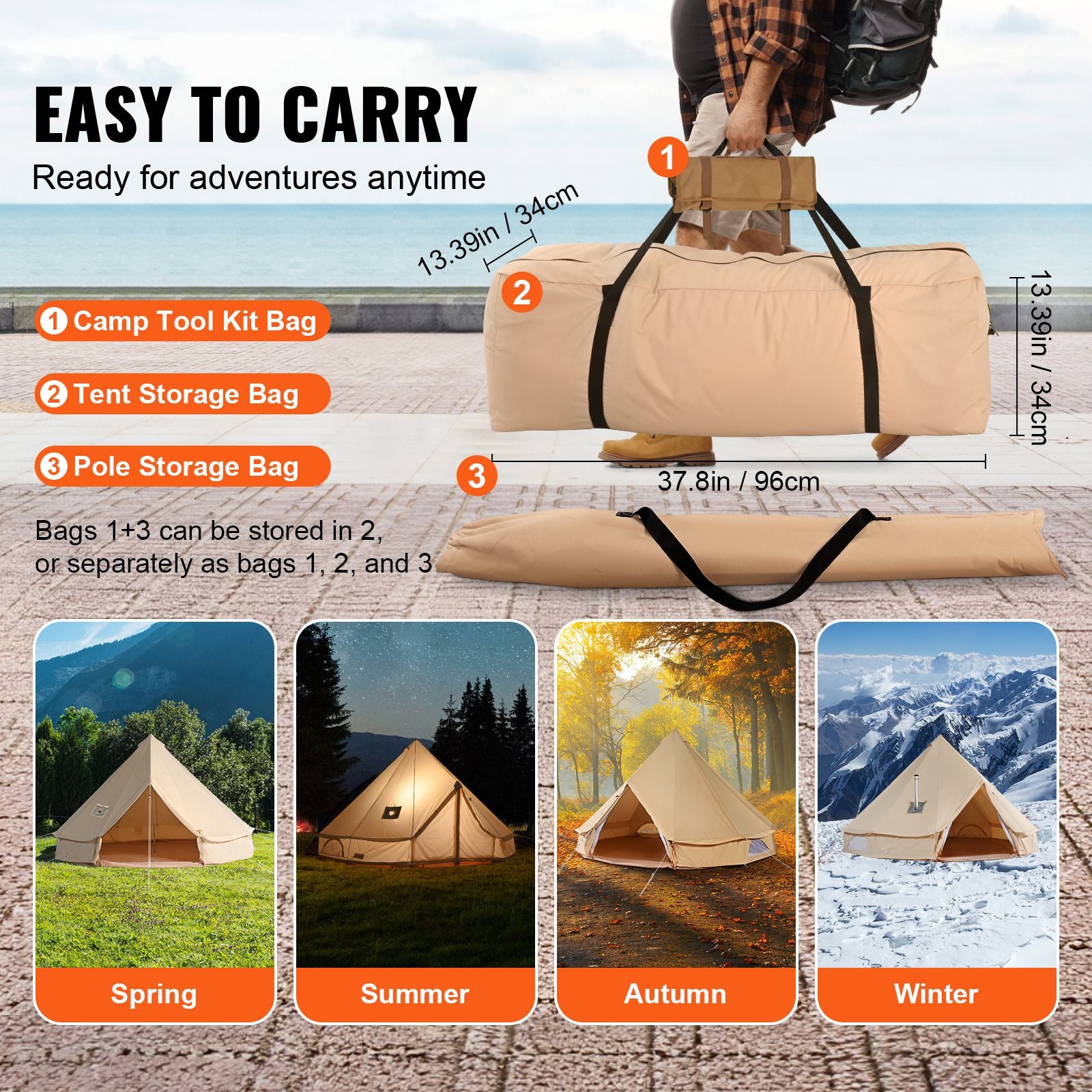 Canvas Bell Tent 5m/16.4ft 4-Season Camping Yurt Tent with Stove Jack