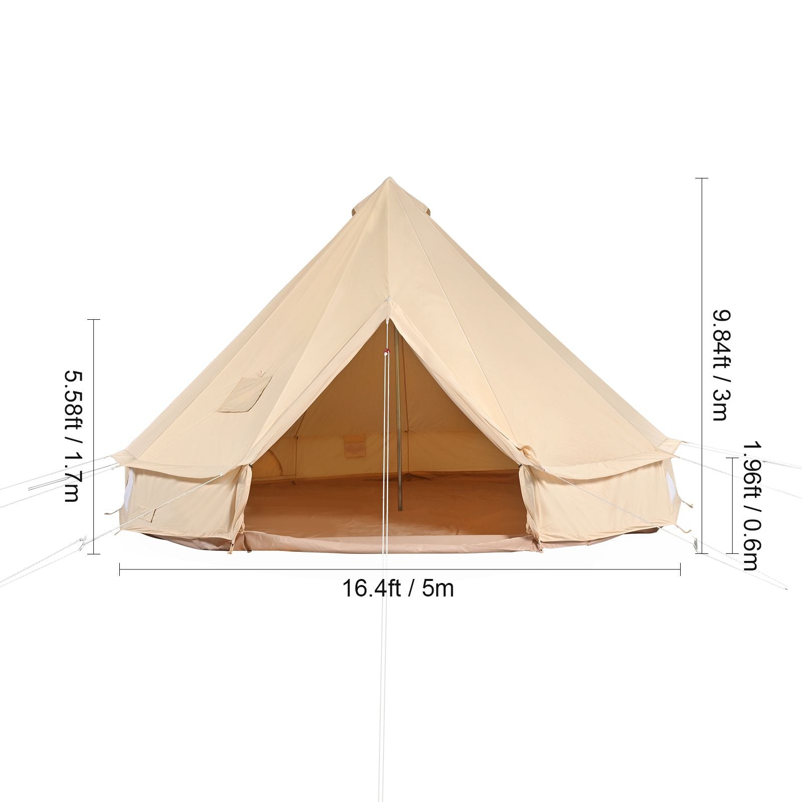 Canvas Bell Tent 5m/16.4ft 4-Season Camping Yurt Tent with Stove Jack