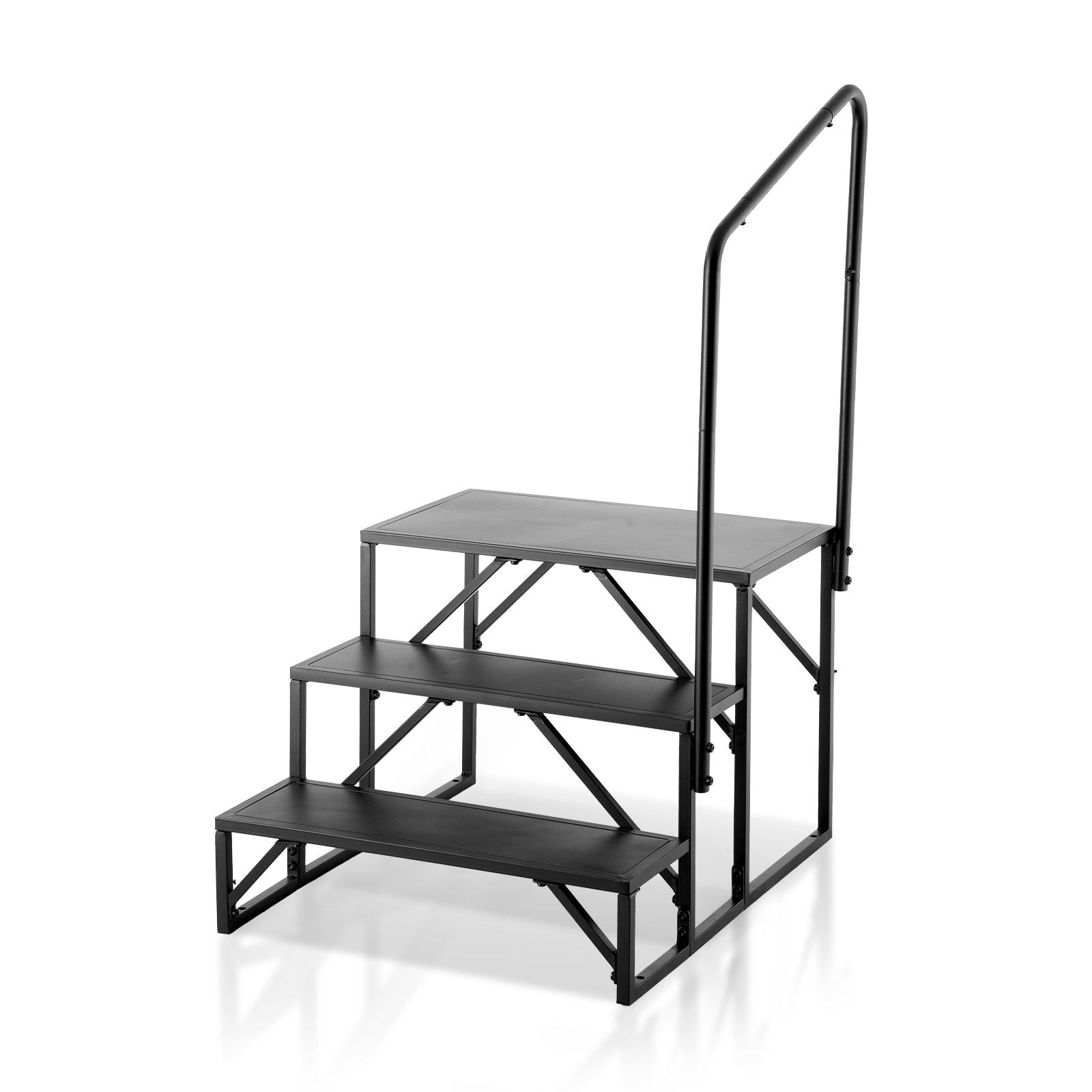 RV Steps, 3-Step RV Stairs, 199.58KGS  Load Capacity, Thickened Carbon Steel, With Handrail, Non-Slip Steps for Safe Entry and Exit, Suit for RV, Trailer, Camper Steps