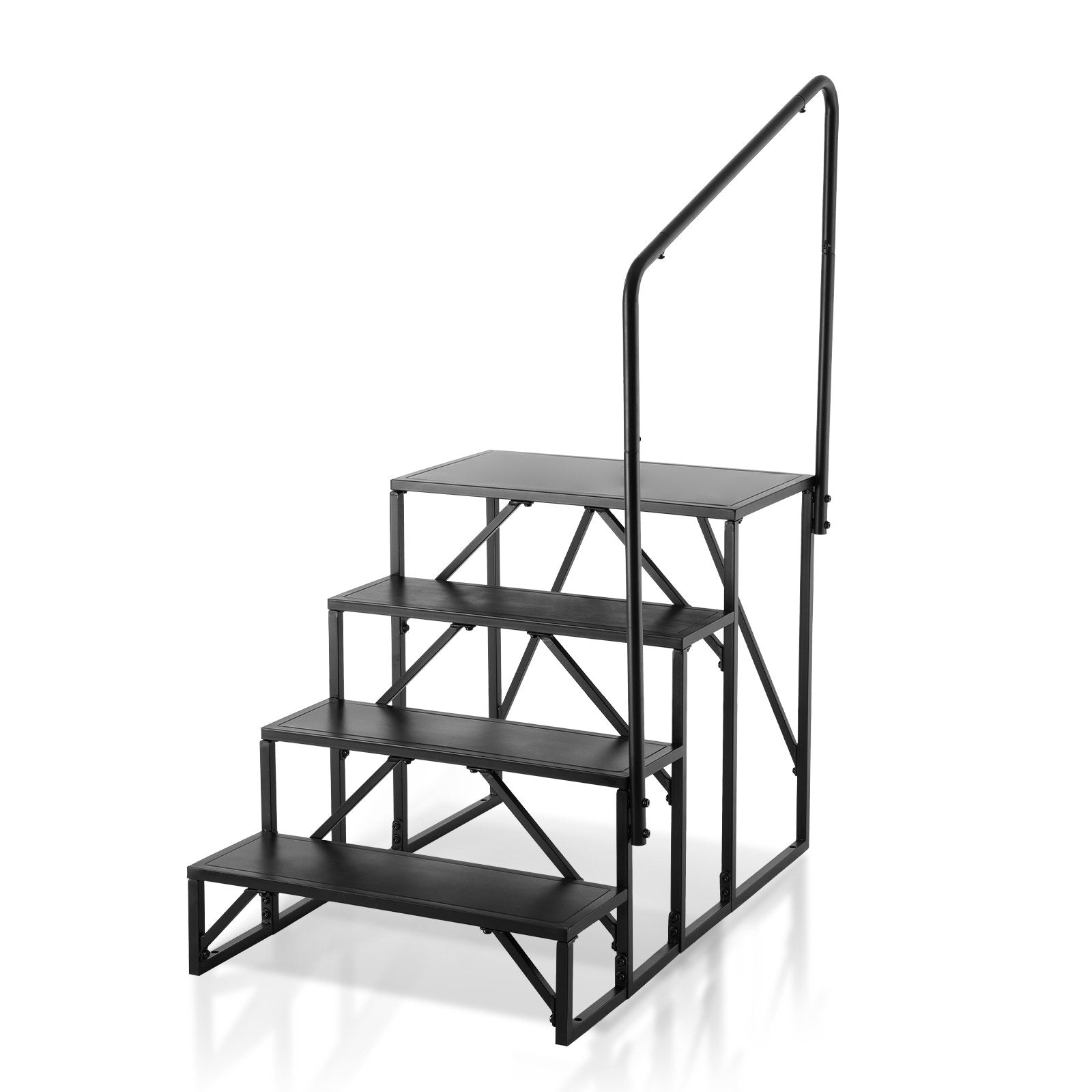 RV Steps, 4-Step RV Stairs, 199.58KGS Load Capacity, Thickened Carbon Steel, With Handrail, Non-Slip Steps for Safe Entry and Exit, Suit for RV, Trailer, Camper Steps