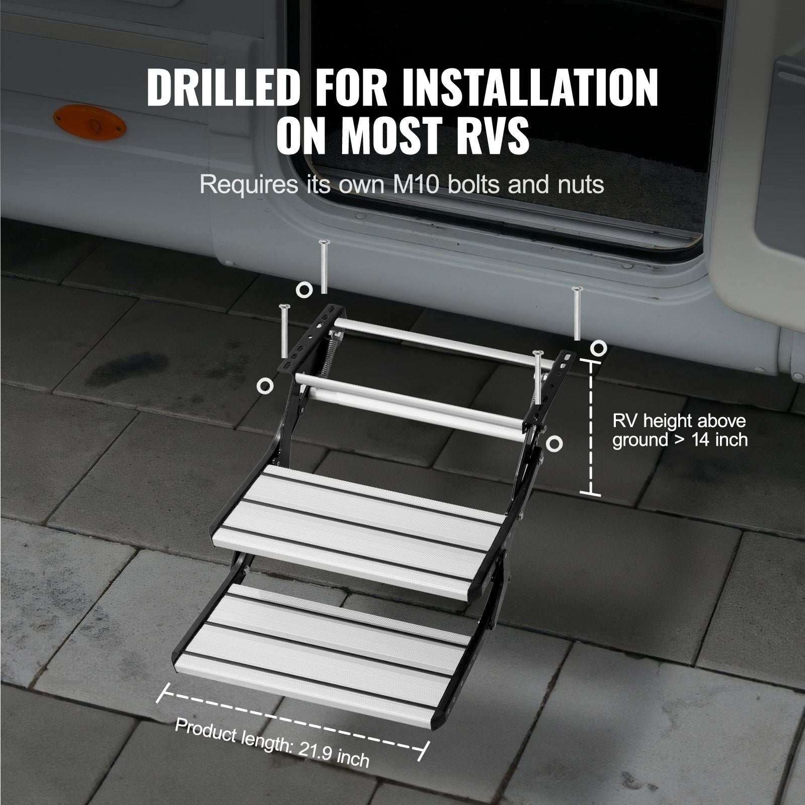 RV Steps, 2-Step, Manual Retractable RV Stairs, Foldable, 440 LBS Load Capacity, Aluminum Alloy Steps, Thickened Steel Plate, Non-Slip Steps for Safe Entry and Exit, RV, Trailer, Camper Steps