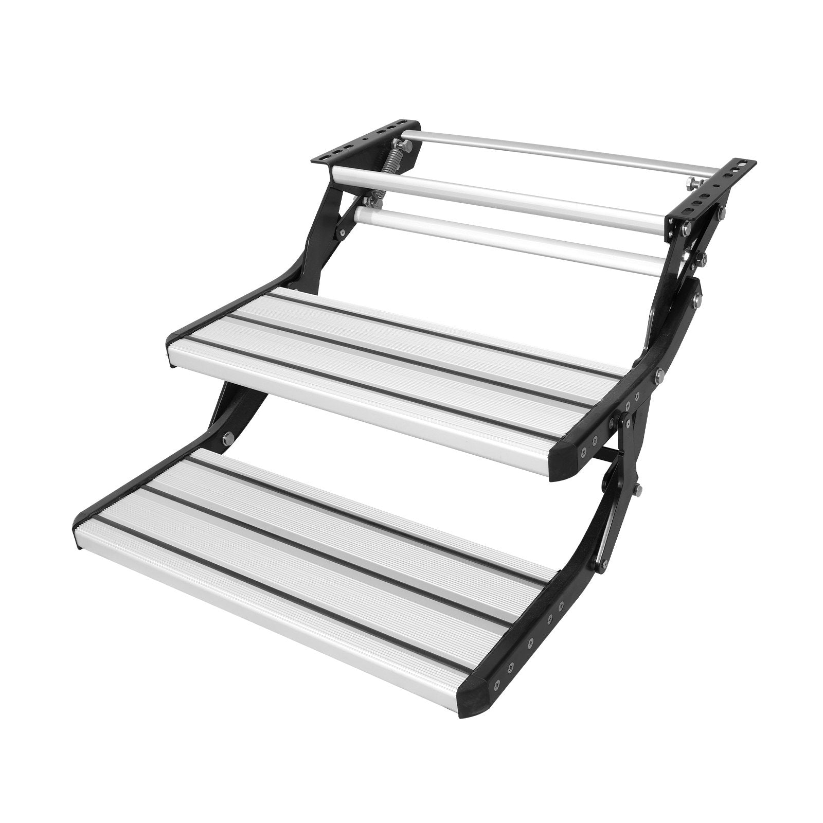 RV Steps, 2-Step, Manual Retractable RV Stairs, Foldable, 440 LBS Load Capacity, Aluminum Alloy Steps, Thickened Steel Plate, Non-Slip Steps for Safe Entry and Exit, RV, Trailer, Camper Steps