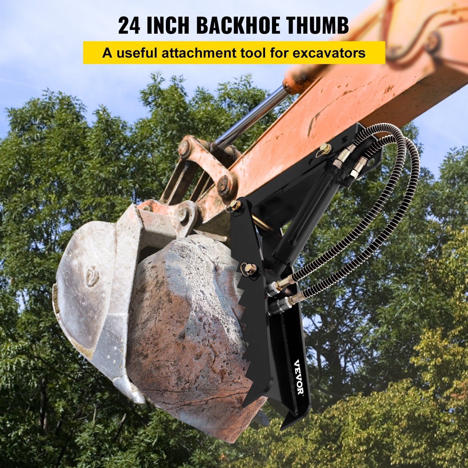61cm Hydraulic Backhoe Excavator Thumb Attachments Weld On 1.27cm Teeth Thick Steel Plate Assembly 12MM Bolt-On Design with Hydraulic Cylinder