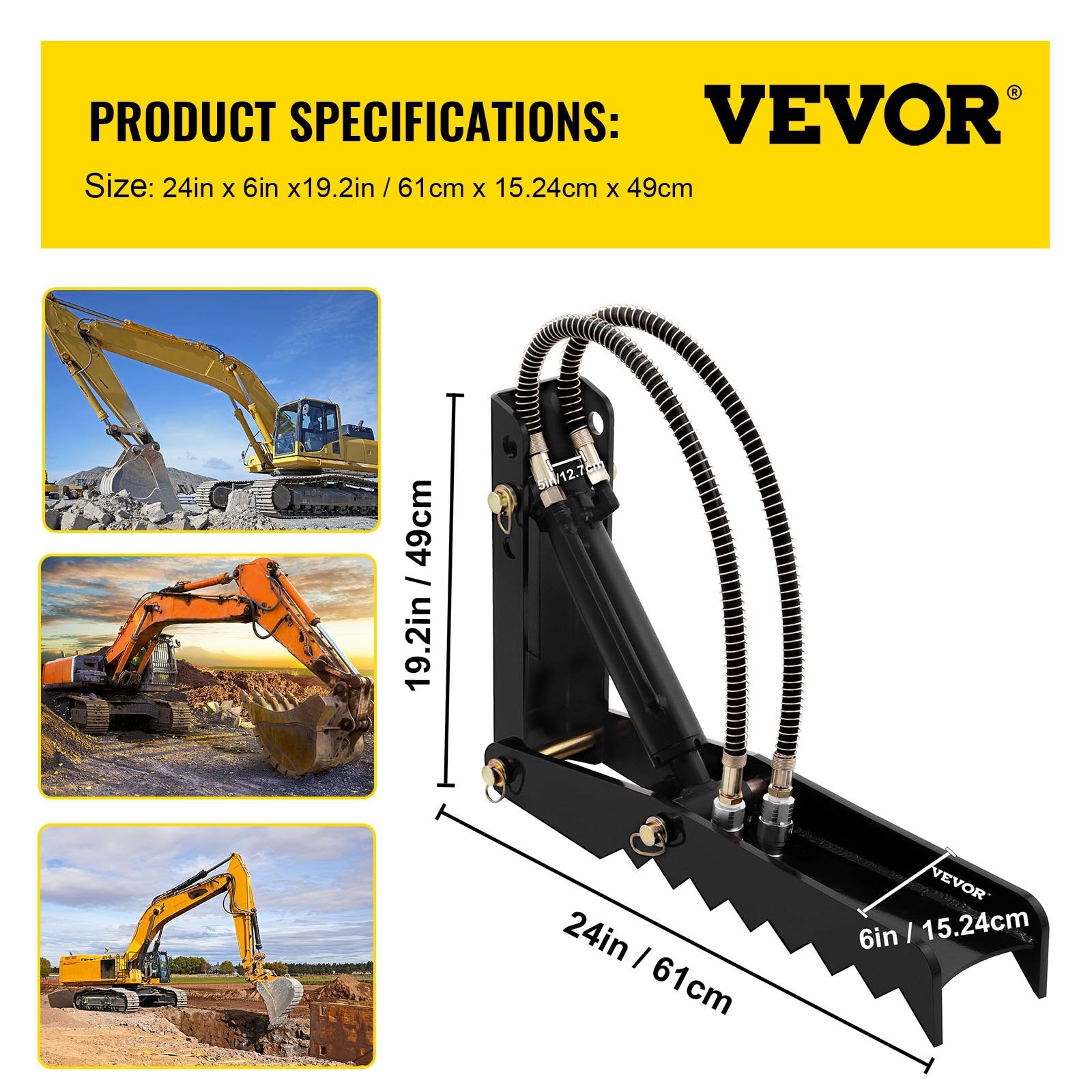 61cm Hydraulic Backhoe Excavator Thumb Attachments Weld On 1.27cm Teeth Thick Steel Plate Assembly 12MM Bolt-On Design with Hydraulic Cylinder