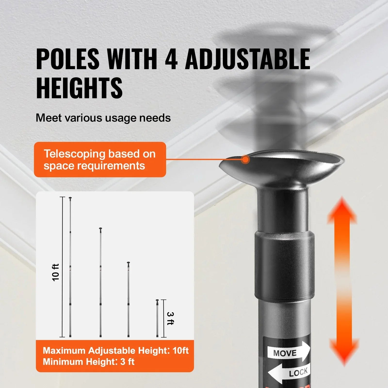 Dust Barrier Poles, 10 Ft Barrier Poles, Dust Barrier System with 4 Telescoping Poles, Magnetic Zipper, Carry Bag and 32.8x13.12 Ft Plastic Film, for Interior Decoration, Painting