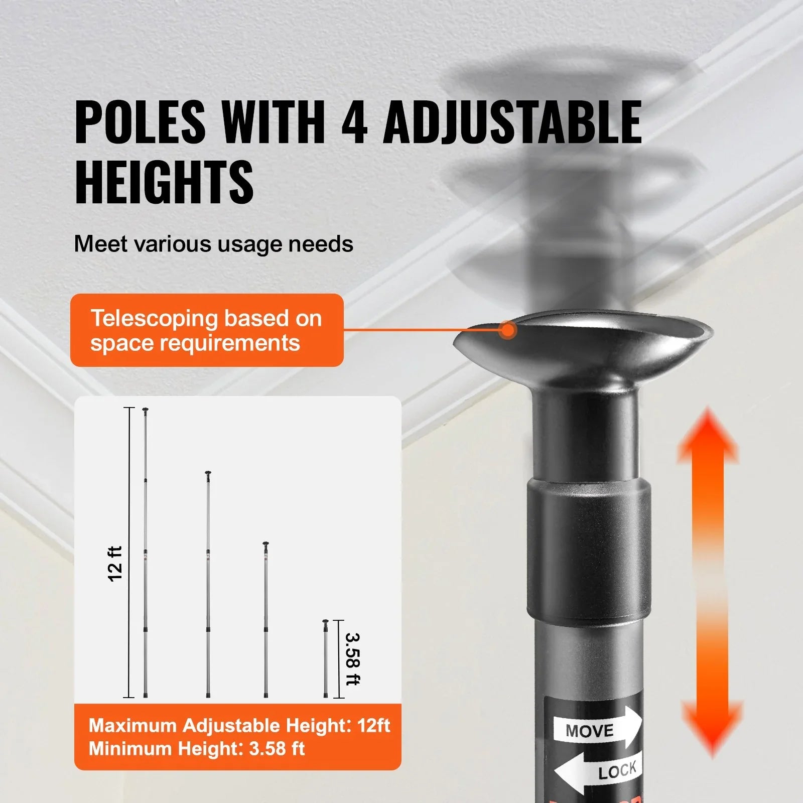 Dust Barrier Poles, 12 Ft Barrier Poles, Dust Barrier System with 4 Telescoping Poles, Magnetic Zipper, Carry Bag and 32.8x13.12 Ft Plastic Film, for Interior Decoration, Painting