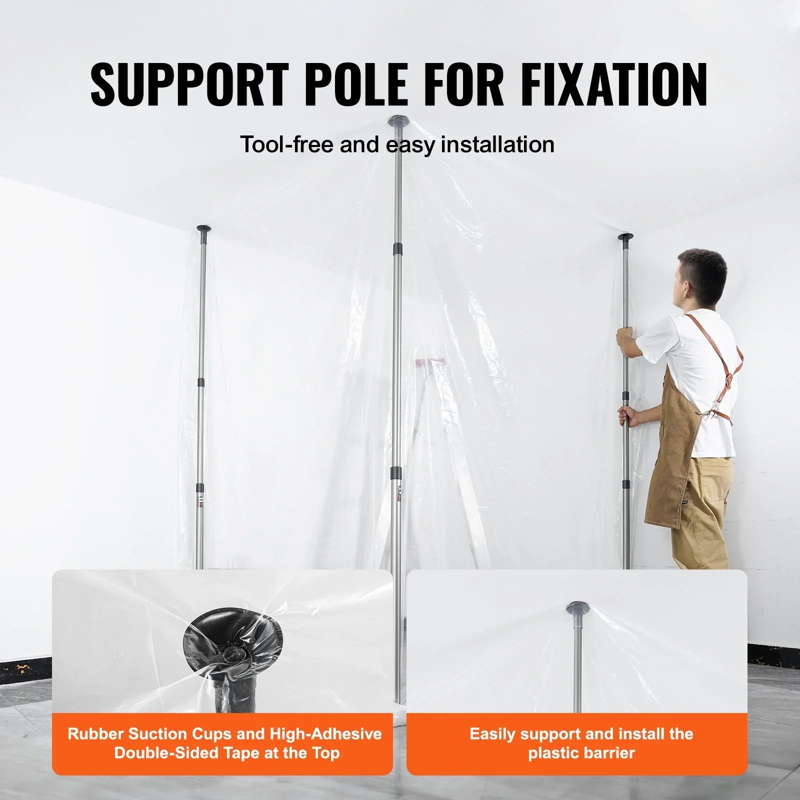 Dust Barrier Poles, 12 Ft Barrier Poles, Dust Barrier System with 4 Telescoping Poles, Magnetic Zipper, Carry Bag and 32.8x13.12 Ft Plastic Film, for Interior Decoration, Painting