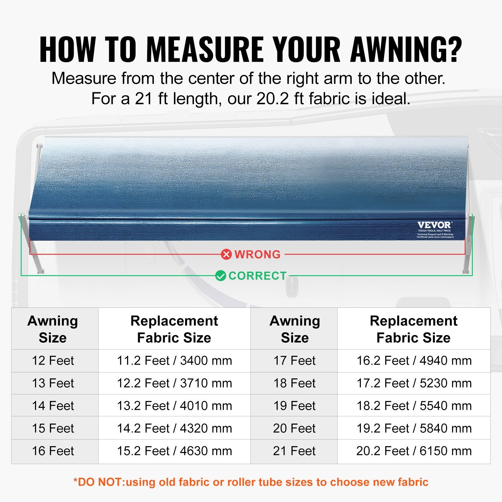 RV Awning Fabric Replacement, 6.15m Fabric Length for 6.4m Awning, Heavy Duty 3-Ply 16oz PVC Camper Awning Fabric, Waterproof & UV Protection Outdoor Canopy for RV, Trailer, Motorhome, Blue Fade