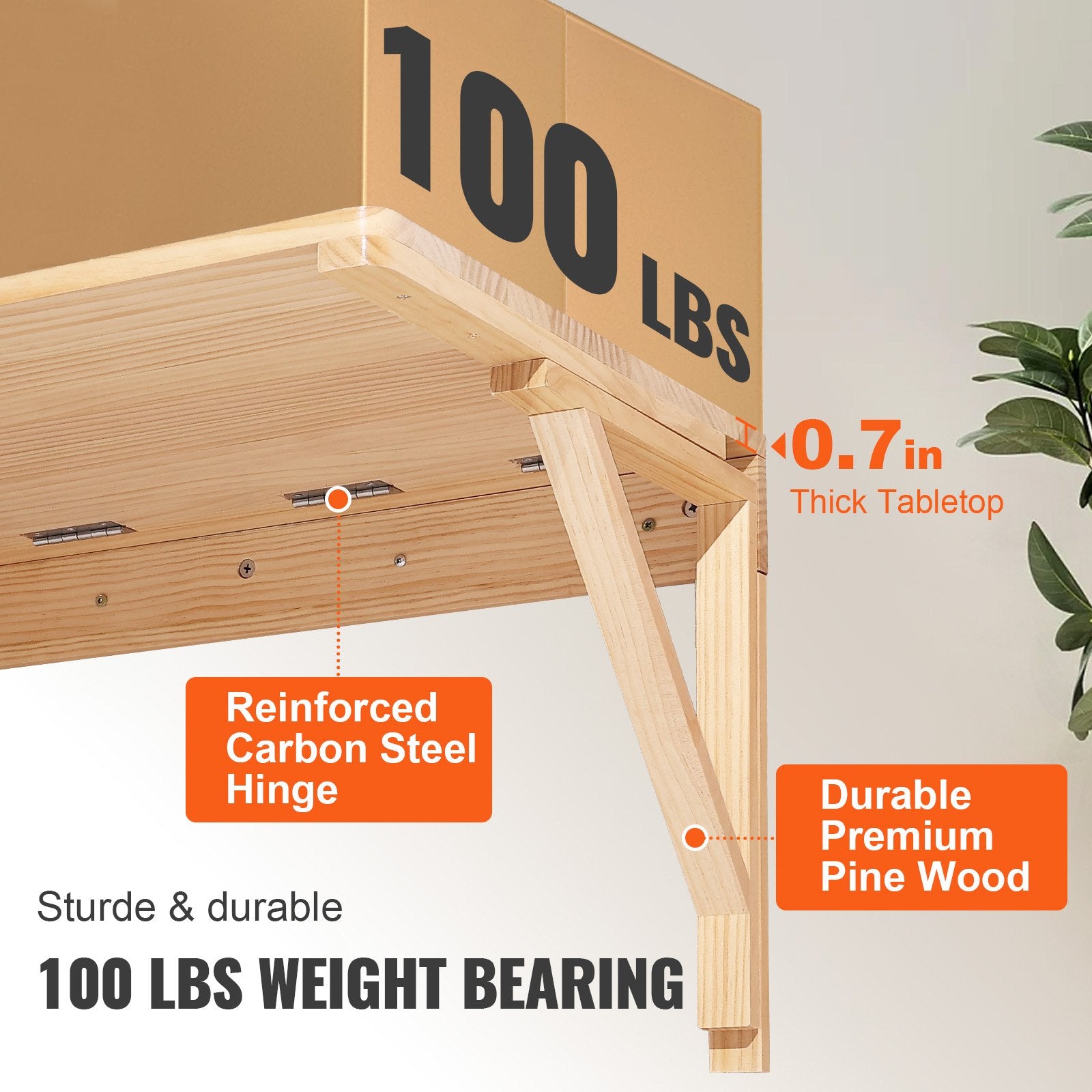 VEVOR Wall Mounted Folding Table, Wall Mounted Drop Leaf Tables, Solid Wood Floating Desk for Dining, Laundry Room, Office, 31.5