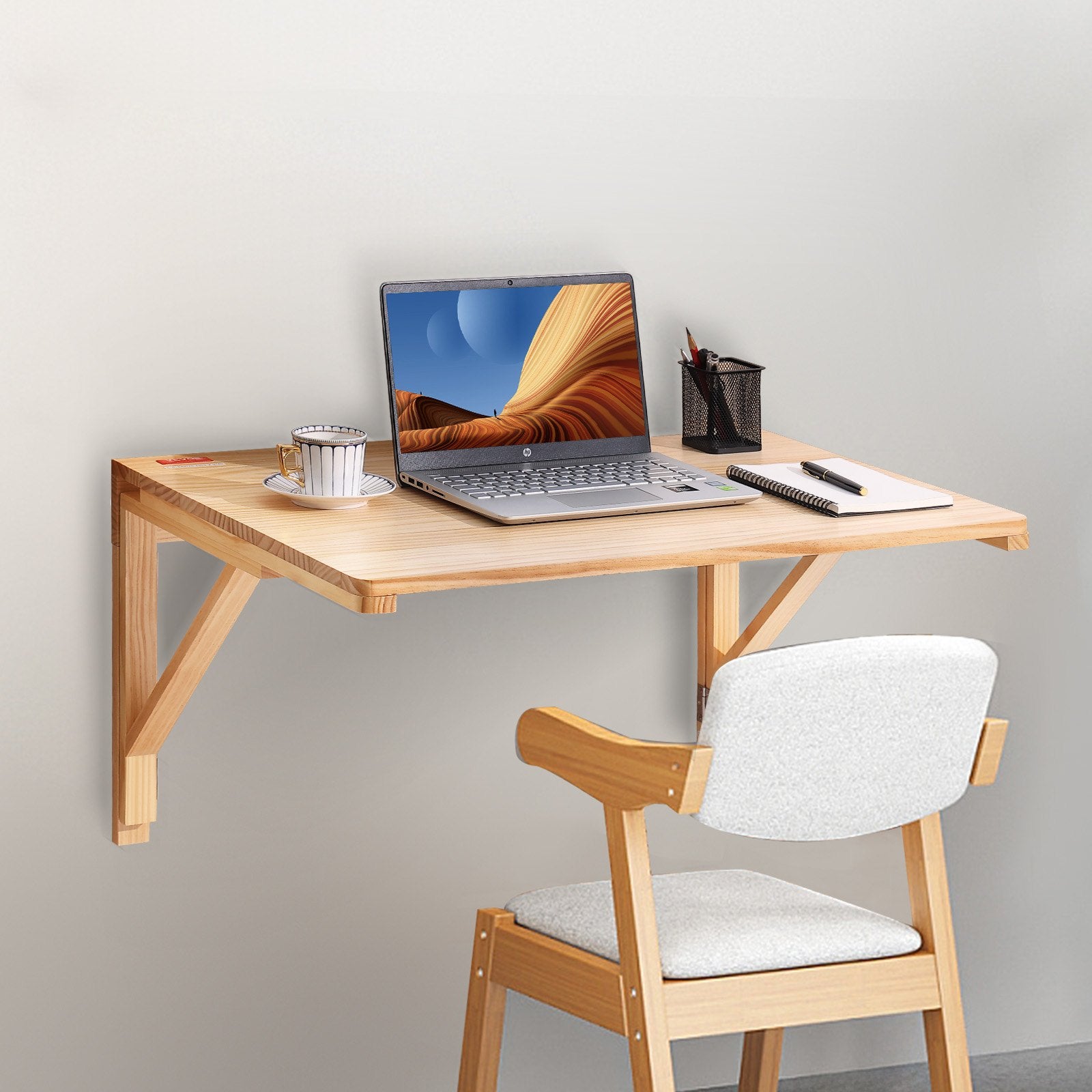 VEVOR Wall Mounted Folding Table, Wall Mounted Drop Leaf Tables, Solid Wood Floating Desk for Dining, Laundry Room, Office, 31.5