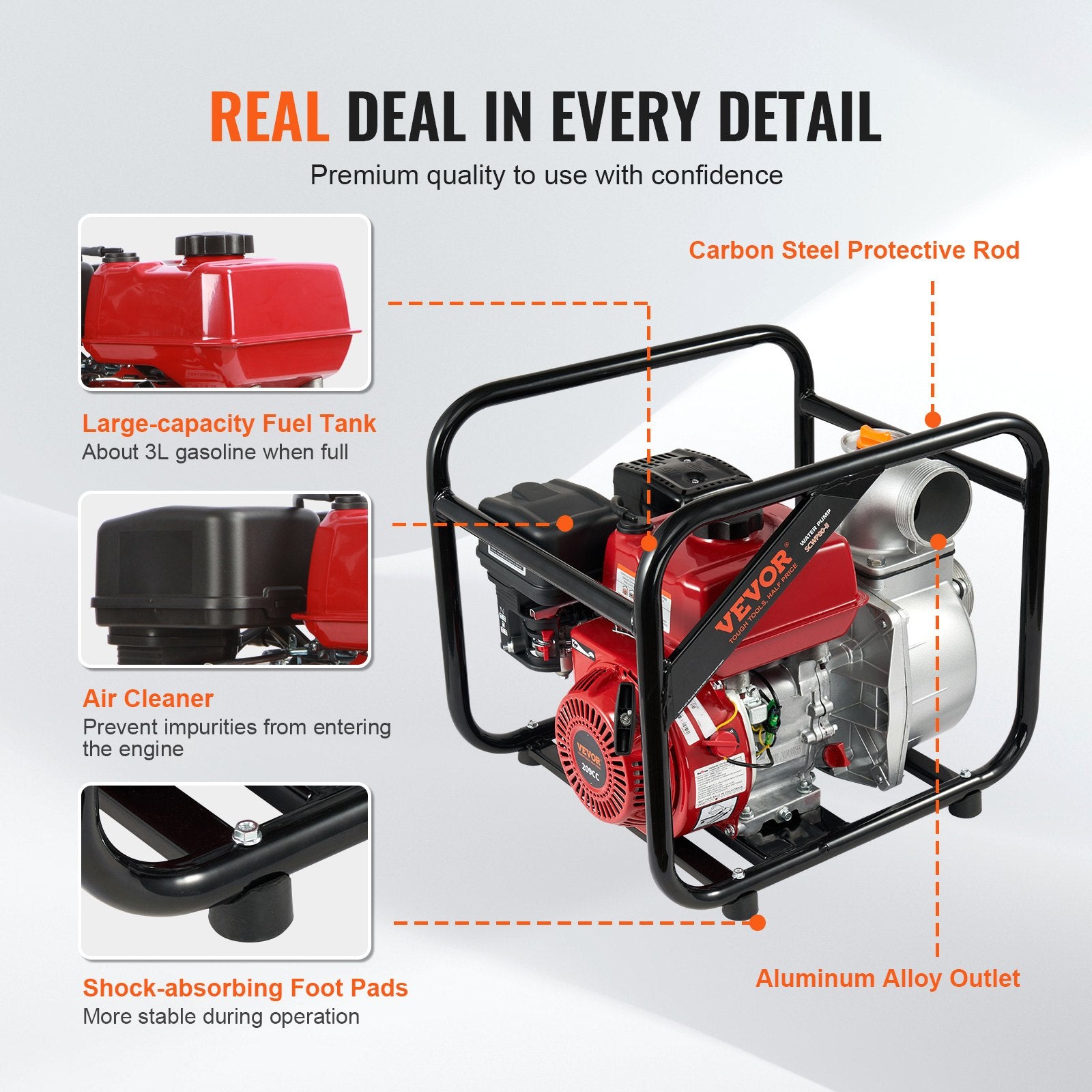 Gasoline Engine Water Pump Gas Powered Transfer Pump 80 mm 7HP 4-Stroke