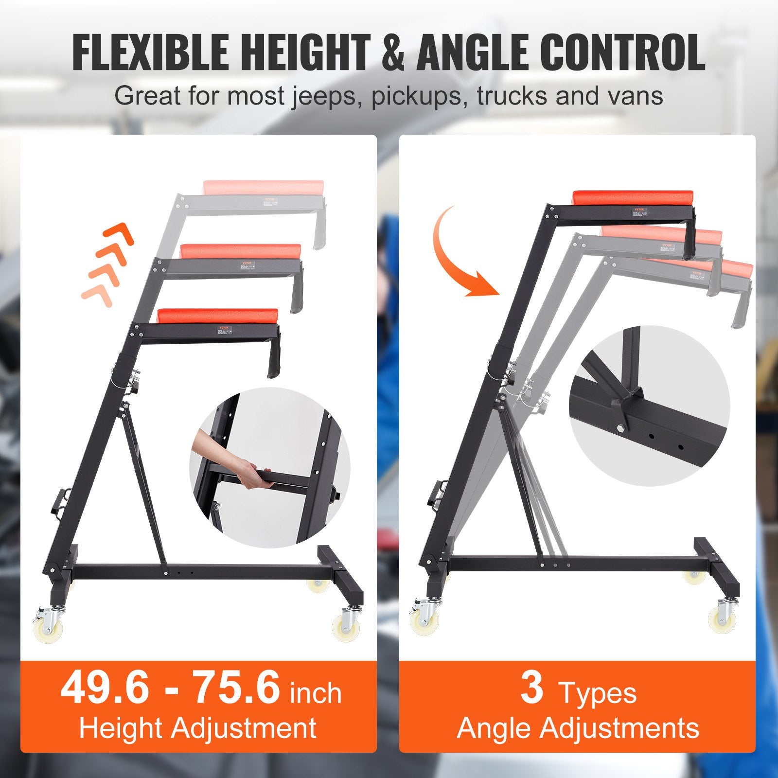 VEVOR Automotive Topside Creeper, with Adjustable Height 49.6