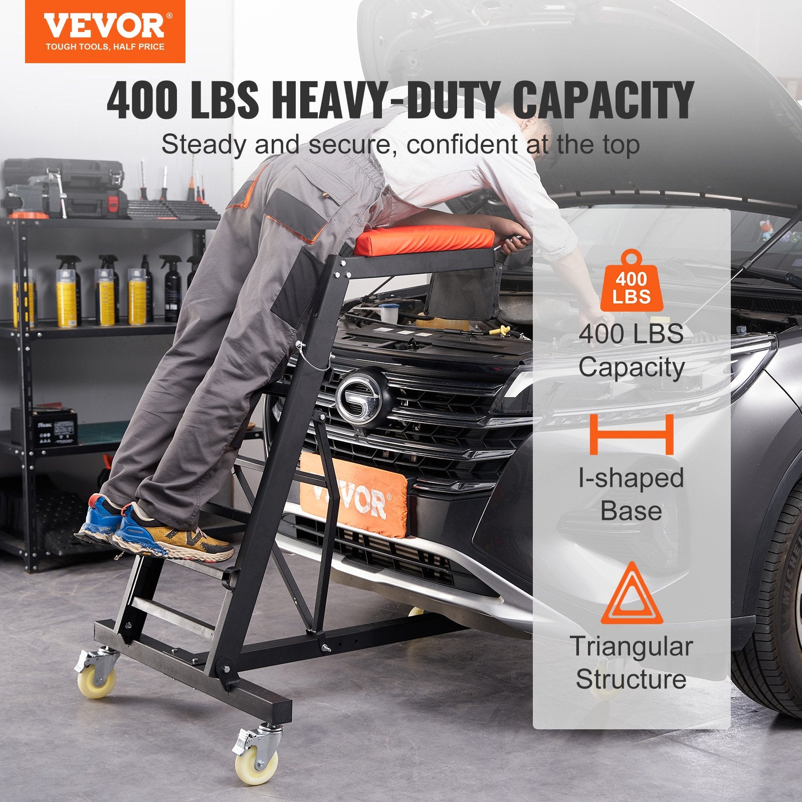 VEVOR Top Automotive Creeper, Engine Creeper with Adjustable Height 45.7
