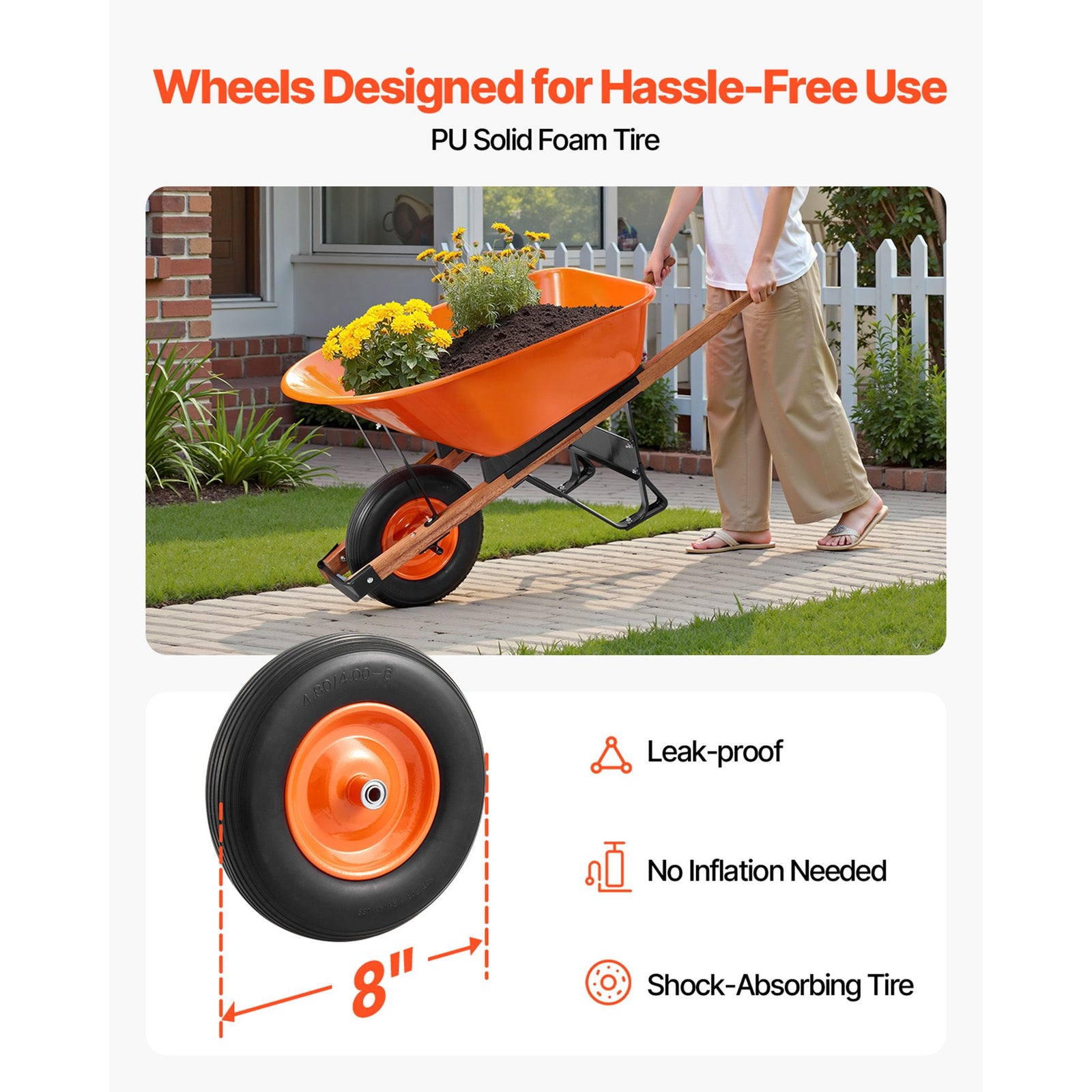 Wheelbarrow Cart One Wheel 6 Cu Ft Garden Dump Cart 330 lbs Utility Cart