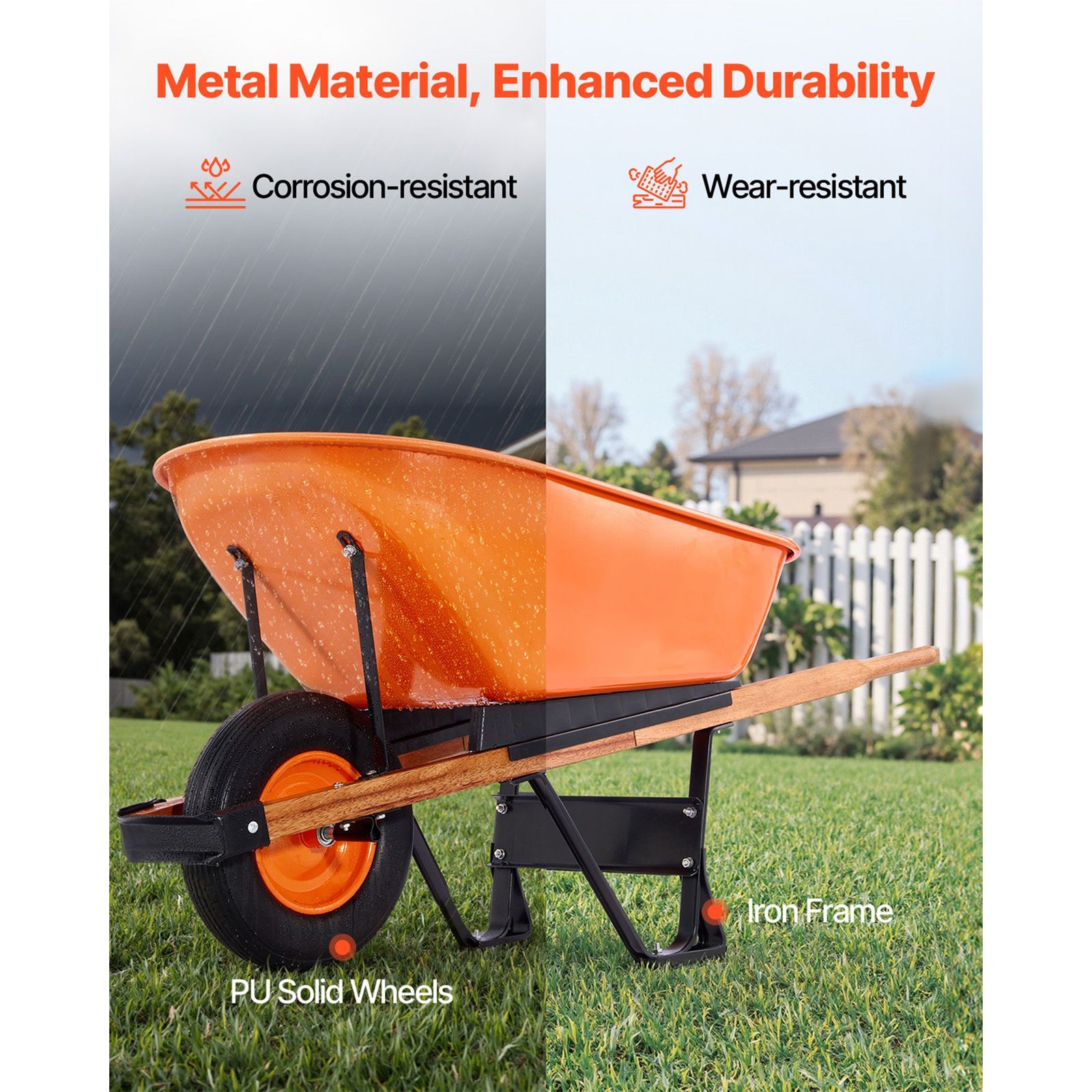 Wheelbarrow Cart One Wheel 6 Cu Ft Garden Dump Cart 330 lbs Utility Cart