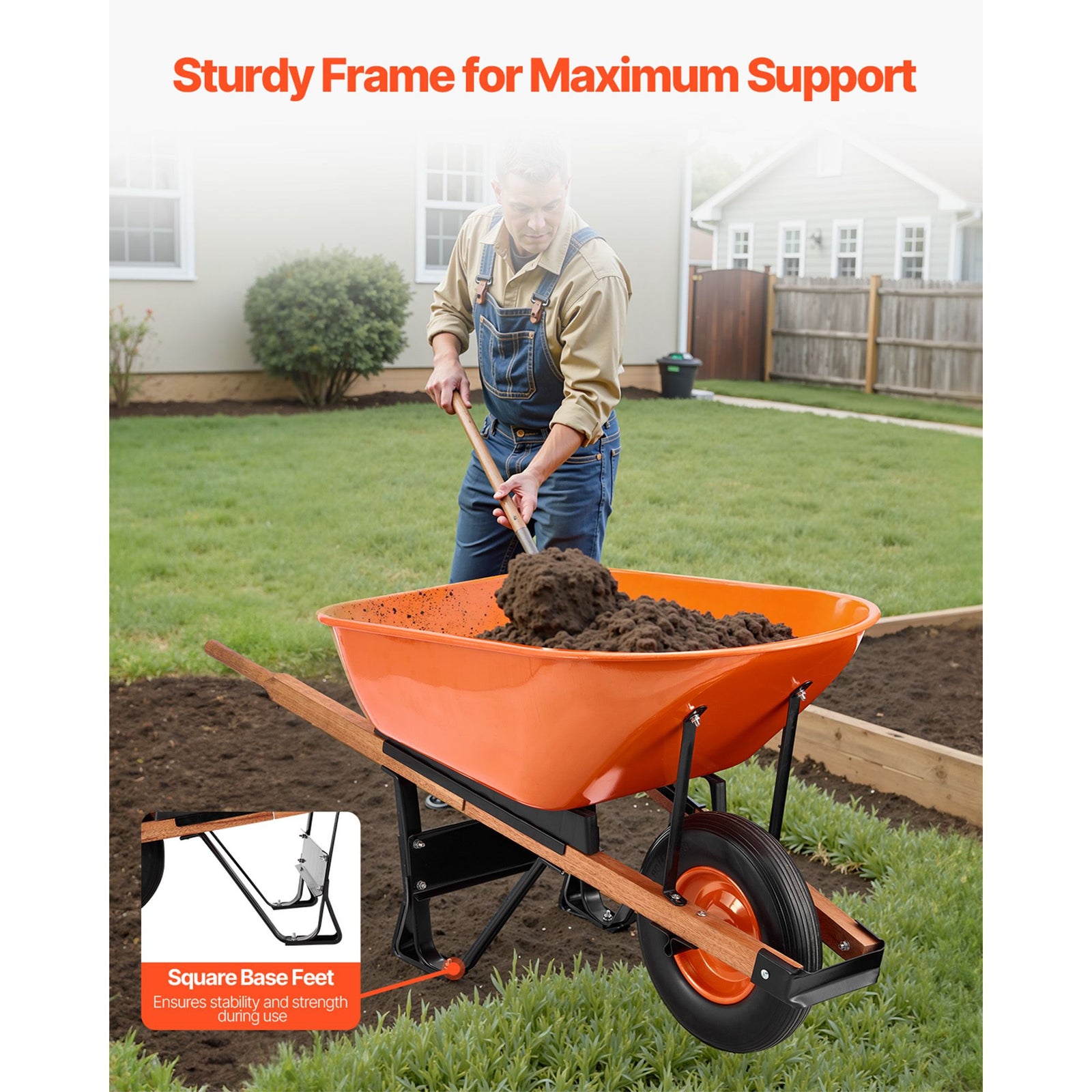 Wheelbarrow Cart One Wheel 6 Cu Ft Garden Dump Cart 330 lbs Utility Cart