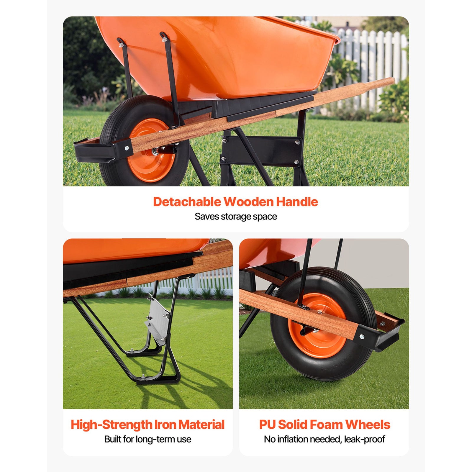 Wheelbarrow Cart One Wheel 6 Cu Ft Garden Dump Cart 330 lbs Utility Cart