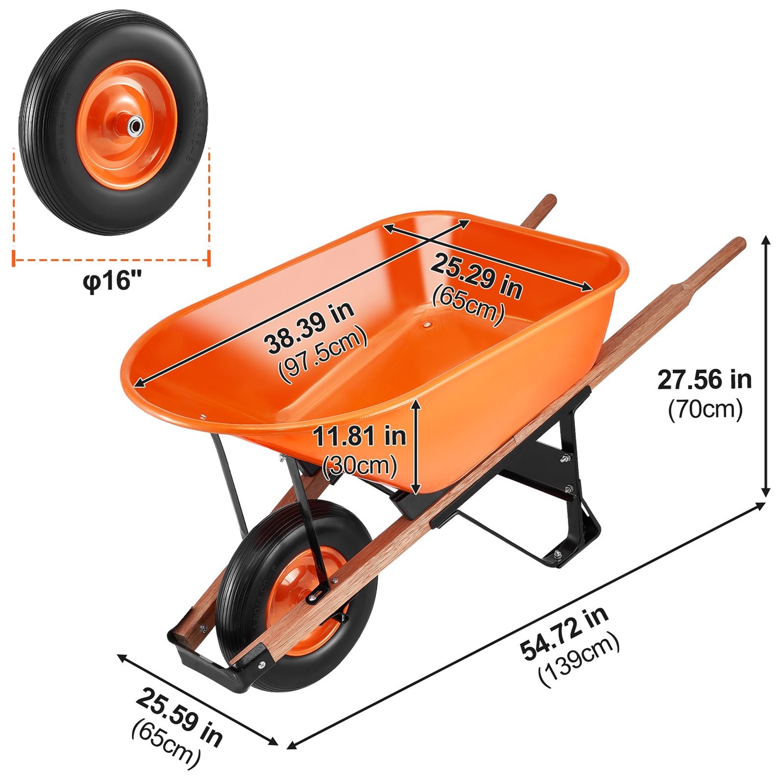 Wheelbarrow Cart One Wheel 6 Cu Ft Garden Dump Cart 330 lbs Utility Cart