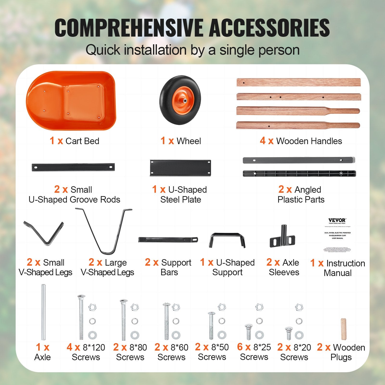 Wheelbarrow Cart One Wheel 6 Cu Ft Garden Dump Cart 330 lbs Utility Cart