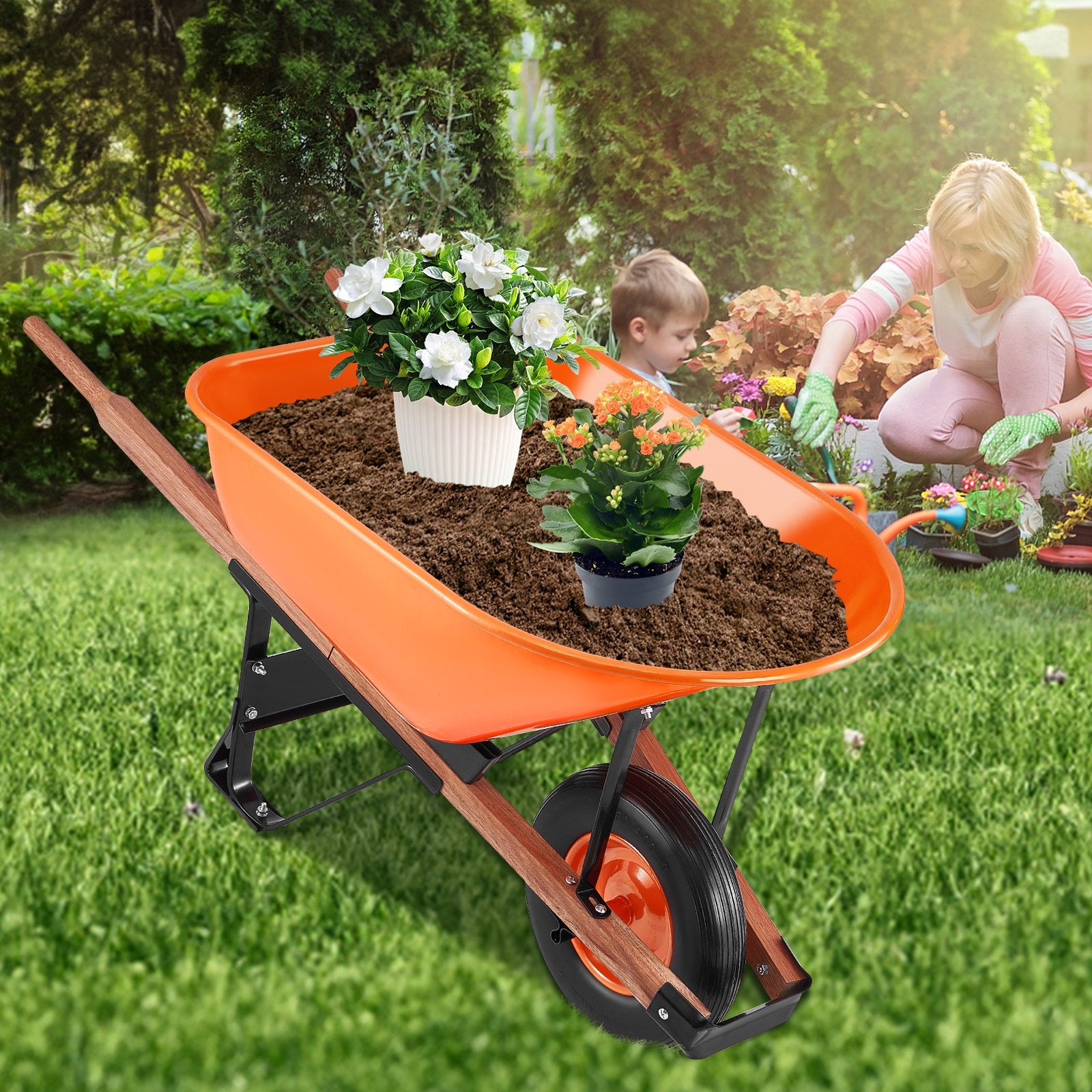 Wheelbarrow Cart One Wheel 6 Cu Ft Garden Dump Cart 330 lbs Utility Cart