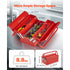 Metal Tool Box, 14-inch, 2-Tier 3-Tray Portable Folding Tool Chest Organizer with Handle & Lock Hole, Powder Coated Steel, Cantilever Toolbox for Household Factory Warehouse Repair Shop, Red
