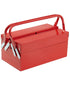 Metal Tool Box, 14-inch, 2-Tier 3-Tray Portable Folding Tool Chest Organizer with Handle & Lock Hole, Powder Coated Steel, Cantilever Toolbox for Household Factory Warehouse Repair Shop, Red