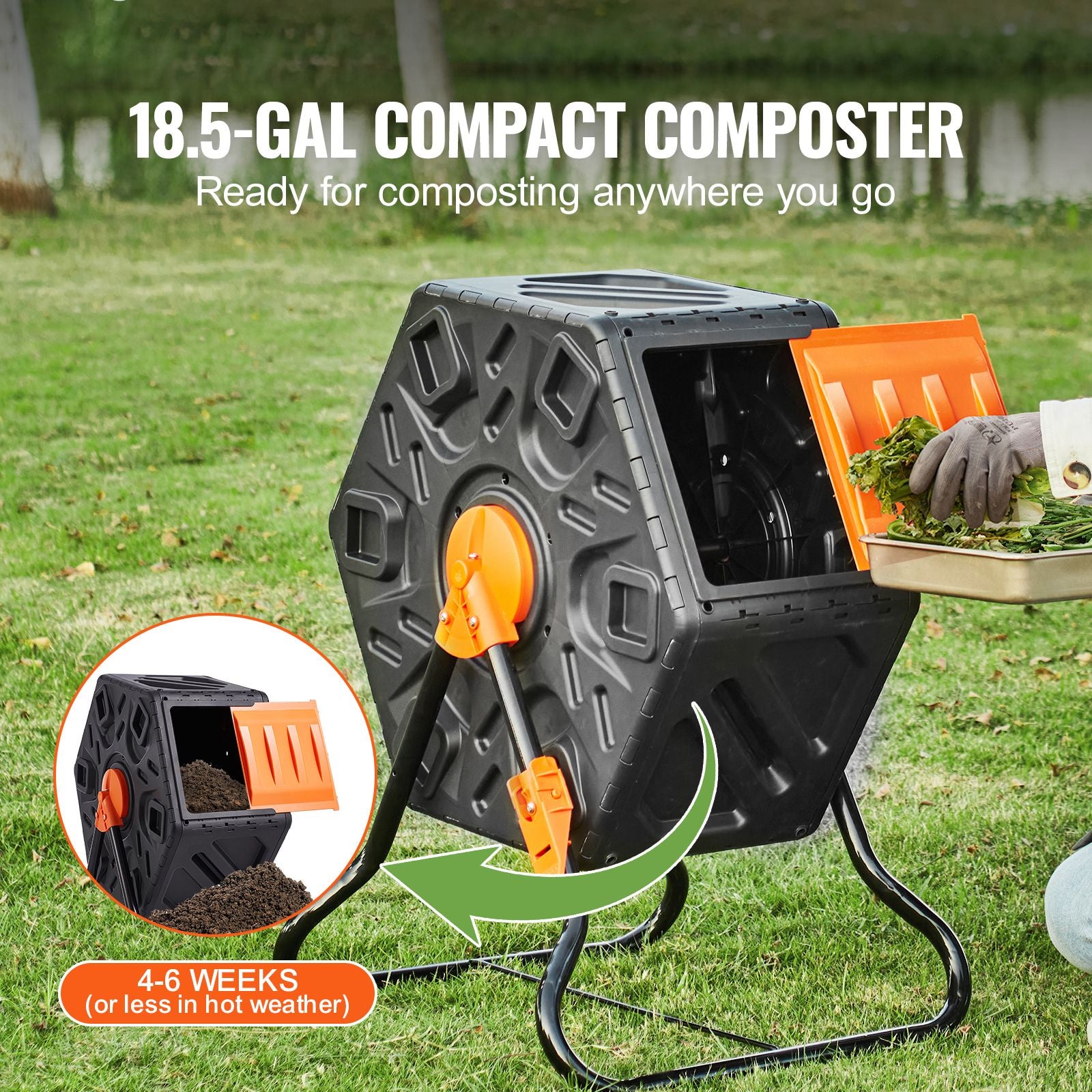 Compost Bin 18.5 Gal Composter Tumbler Rotating Outdoor with Sliding Door