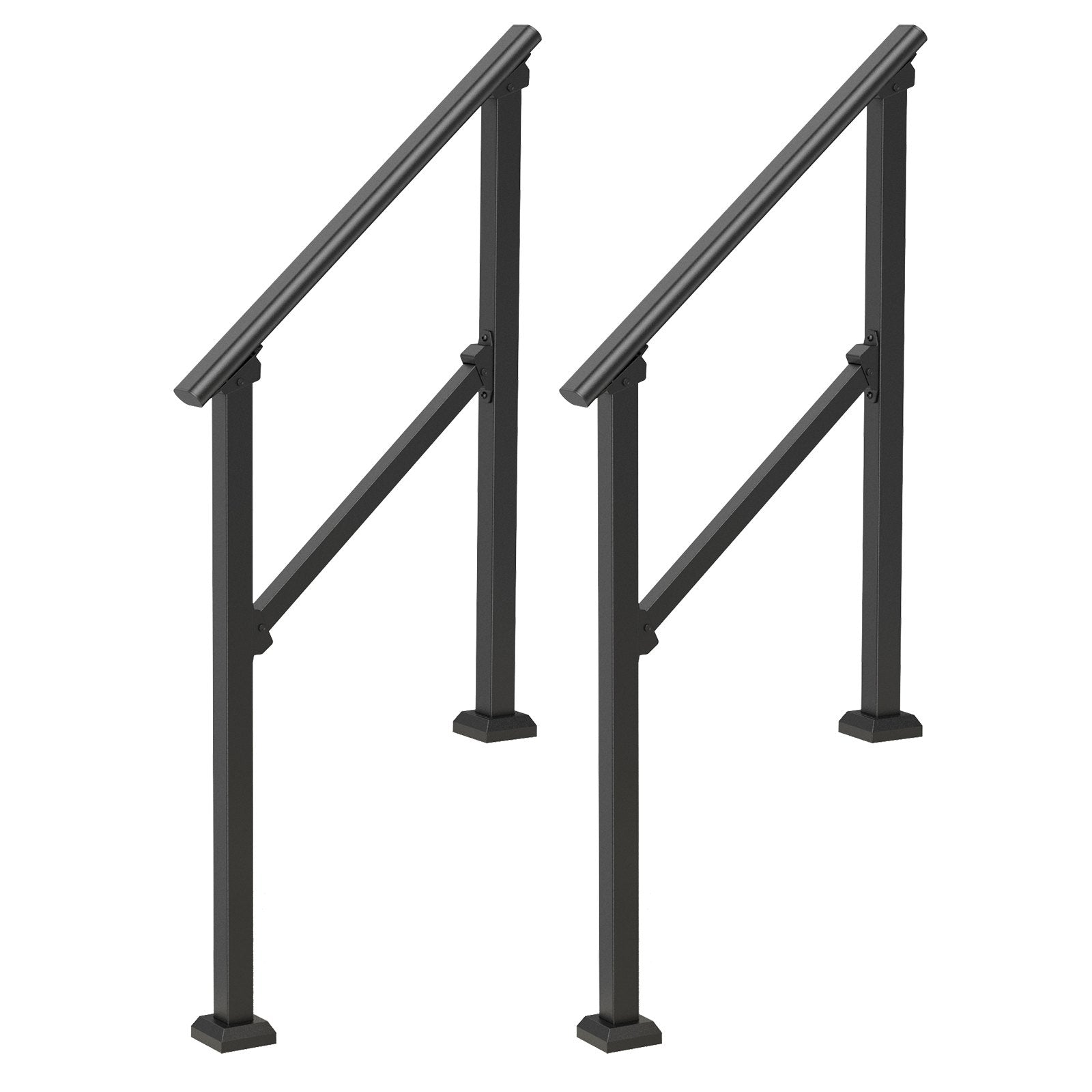 2 PCS 2-3 Handrails for Outdoor for Seniors Porch Deck Black Square Tube