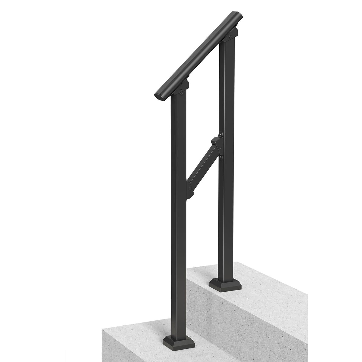 Handrails for Outdoor Steps, 1-2 Step Stair Hand Rail Kit, Transitional Carbon Steel Railings with Installation Kit, Stair Rails for Seniors, Concrete Steps & Porch & Deck, Black Square Tube