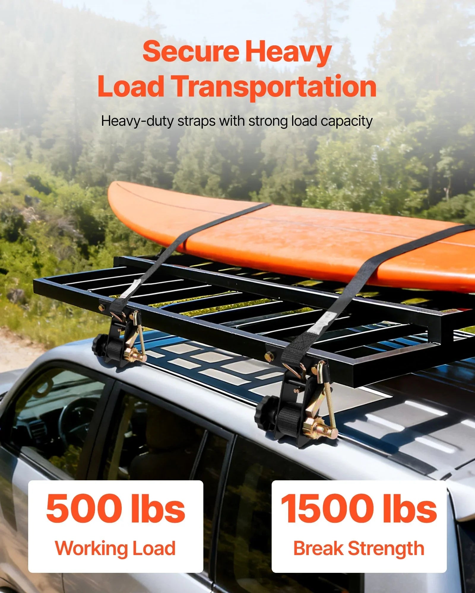 Ladder Rack Ratchet Straps, Black Square Tube Mount, 38 mm Wide x 2.25 m Long Black Ladder Rack Straps with Double J-Hooks, 226.8 kg Load Heavy Duty, Cargo Buckle Lock Strap (4 Pack)