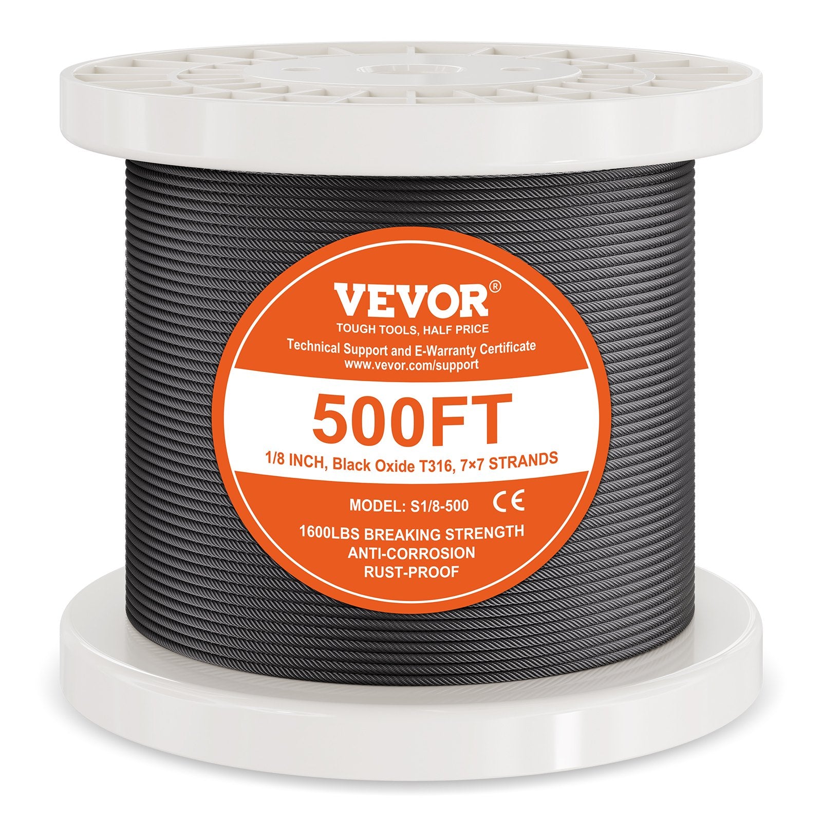 VEVOR T316 Stainless Steel Cable 3.18mm 7x7 Steel Wire Rope 152.4m Cable Railing