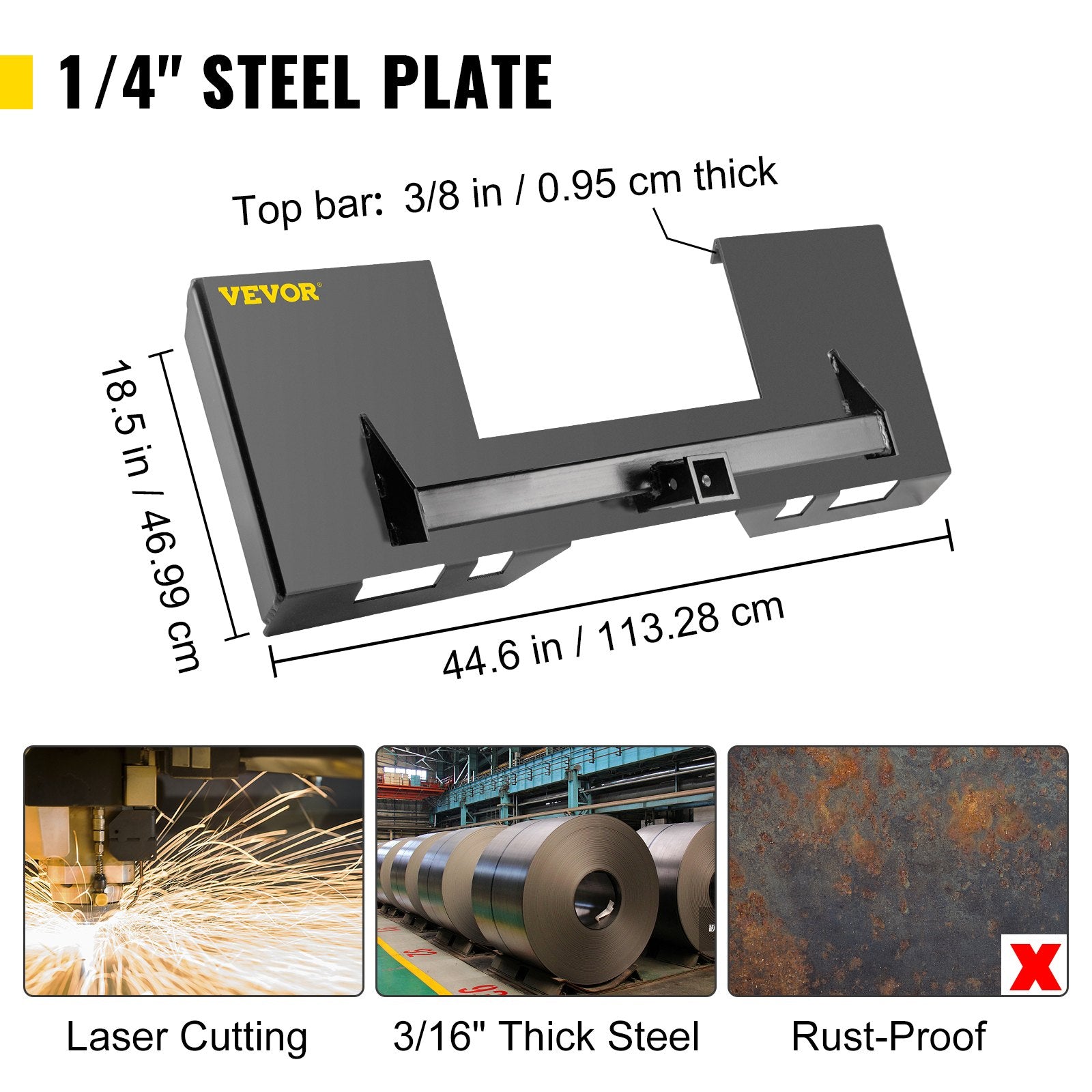Universal Skid Steer Mount Plate 6.35mm Thick Skid Steer Plate Attachment1360.78kgWeight Capacity Quick Attach Mount Plate Steel Adapter Loader Easy to Weld or Bolt to Different Accessories Gray