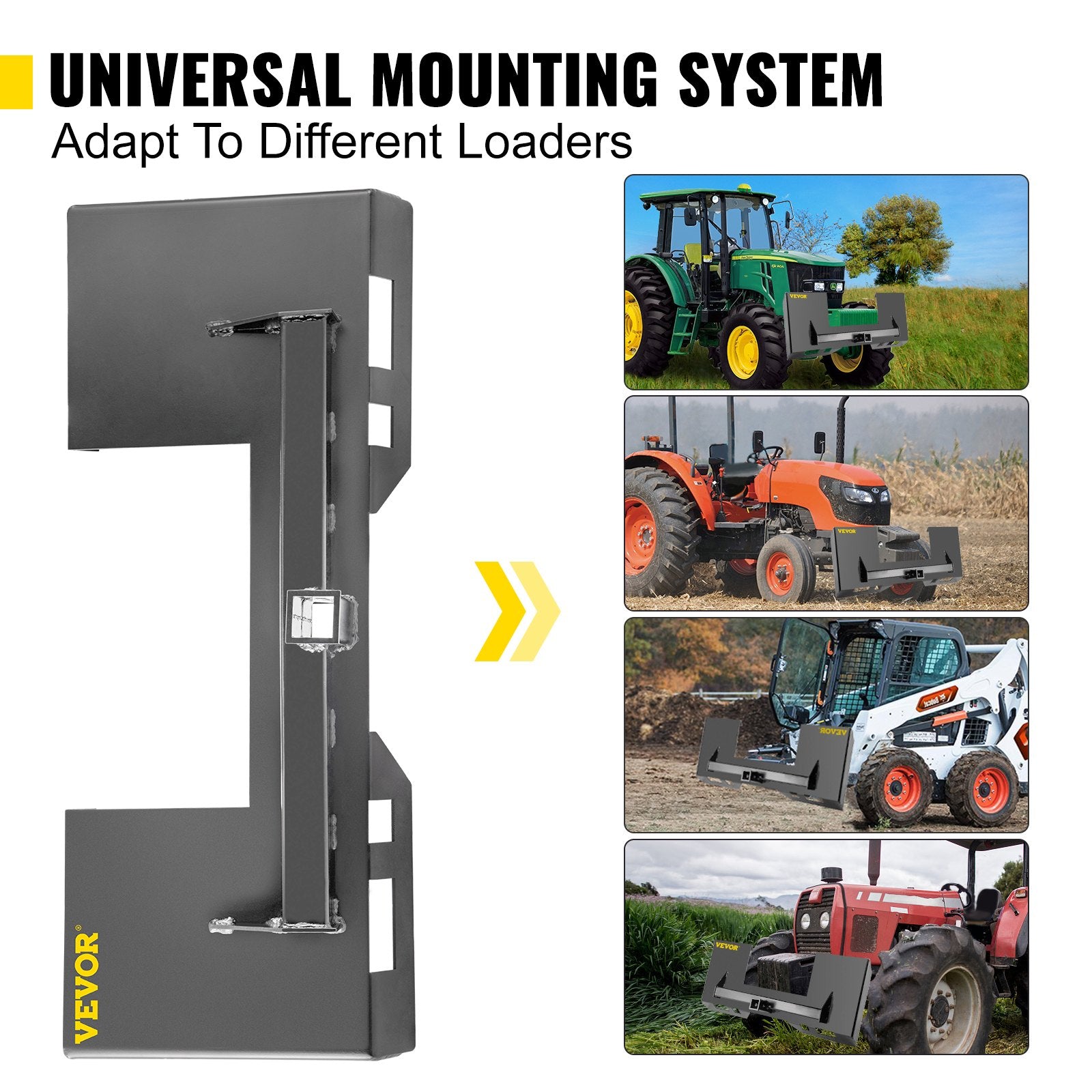 Universal Skid Steer Mount Plate 6.35mm Thick Skid Steer Plate Attachment1360.78kgWeight Capacity Quick Attach Mount Plate Steel Adapter Loader Easy to Weld or Bolt to Different Accessories Gray