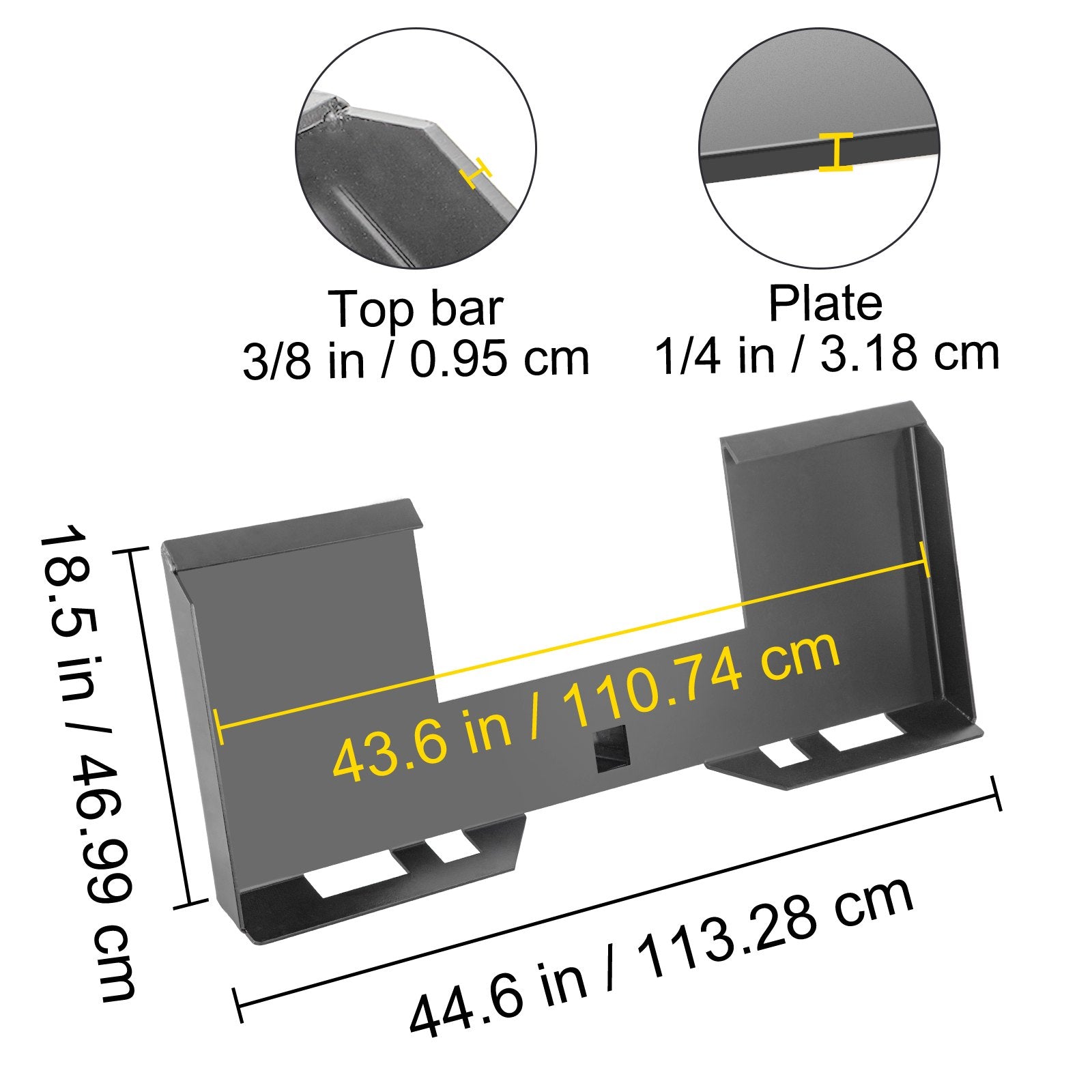 Universal Skid Steer Mount Plate 6.35mm Thick Skid Steer Plate Attachment1360.78kgWeight Capacity Quick Attach Mount Plate Steel Adapter Loader Easy to Weld or Bolt to Different Accessories Gray